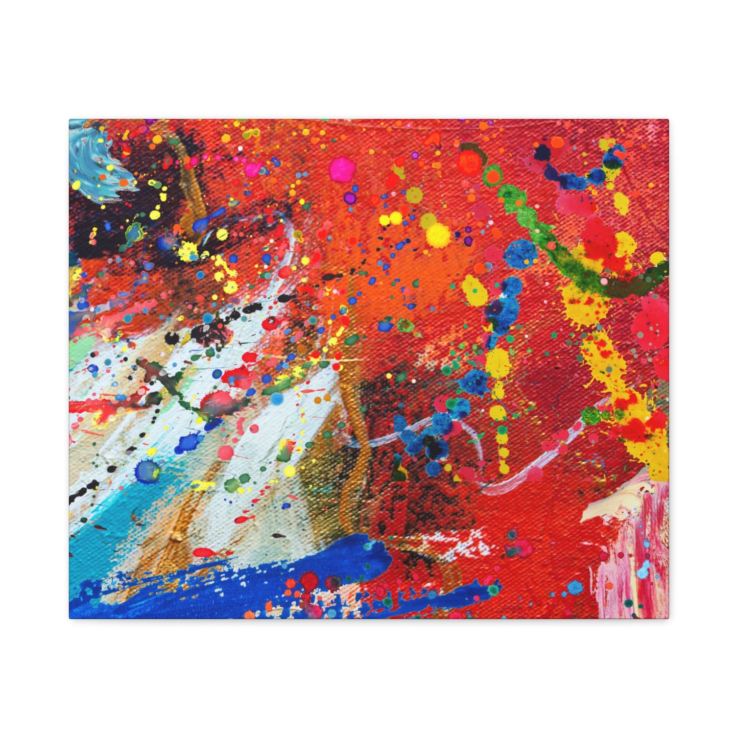 Vibrant chaotic abstract art canvas print featuring bold colors and dynamic brush strokes