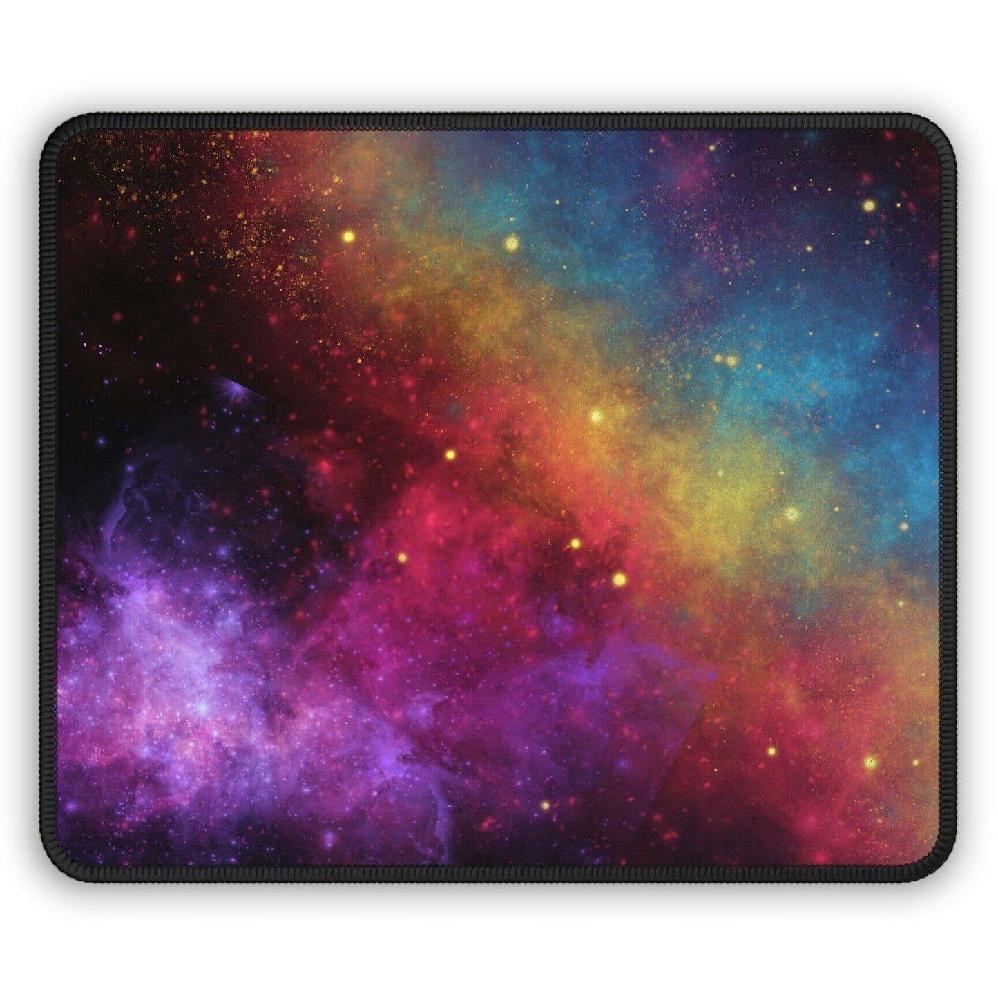 Colorful galaxy gaming mouse pad with vibrant cosmic colors and a stunning nebula design