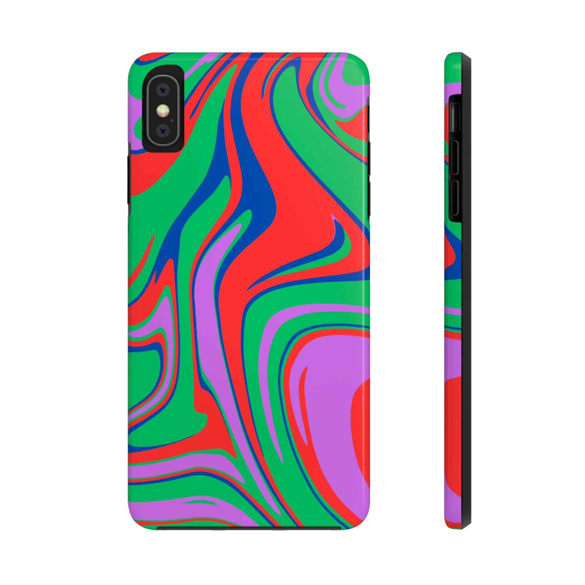 The Colorful Zebra Print Phone Case with Bold Design offers impact resistance and a vibrant zebra pattern. Shown from the back and side, its slim, colorful look fits both iPhone and Samsung devices.