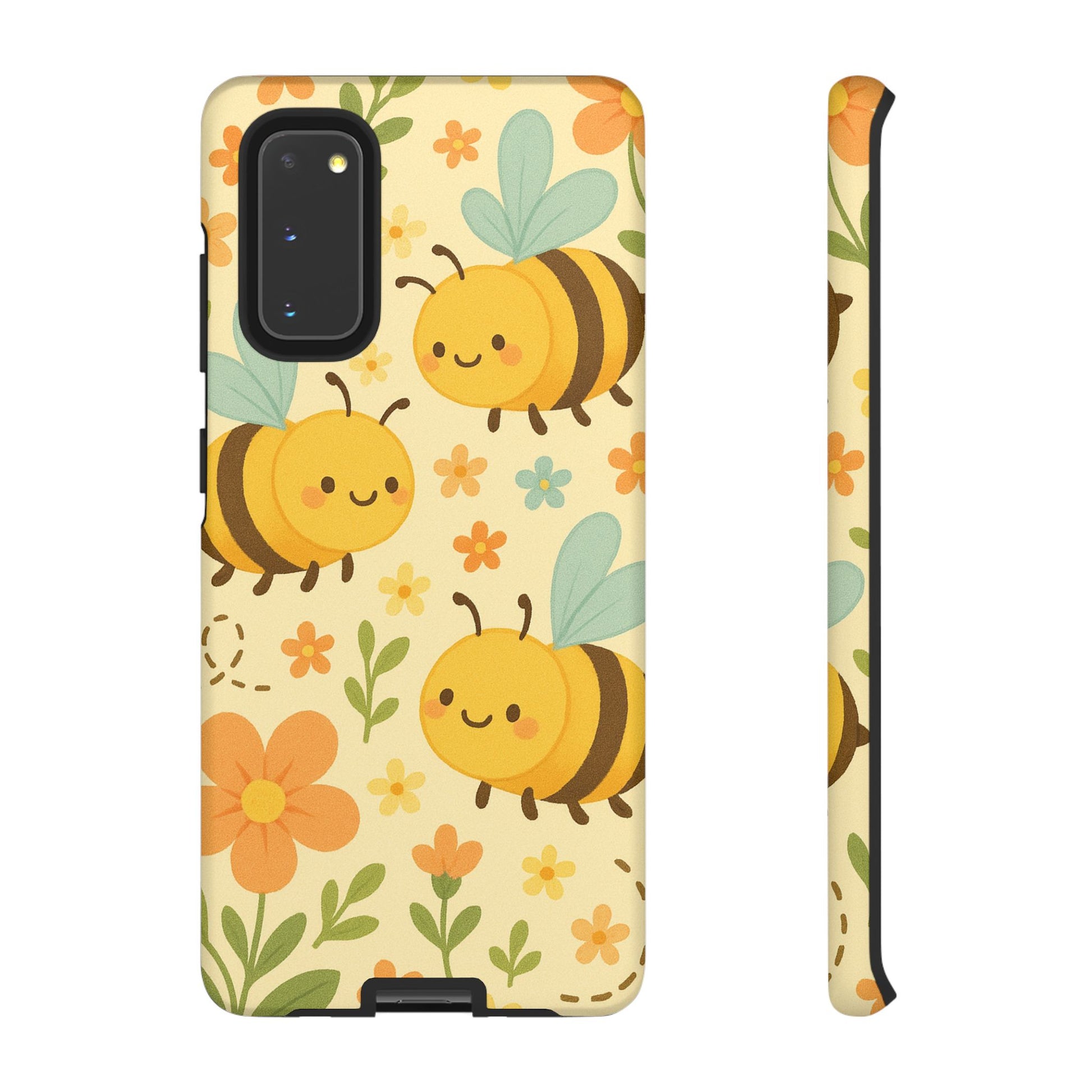 Cute cartoon floral bee tough phone case with vibrant bee and flower designs for added protection