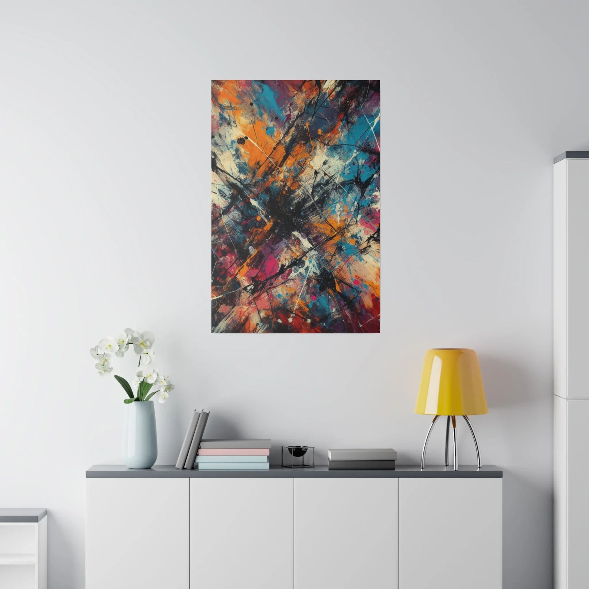 An Electric chaos abstract canvas art print featuring vibrant colors and dynamic brush strokes
