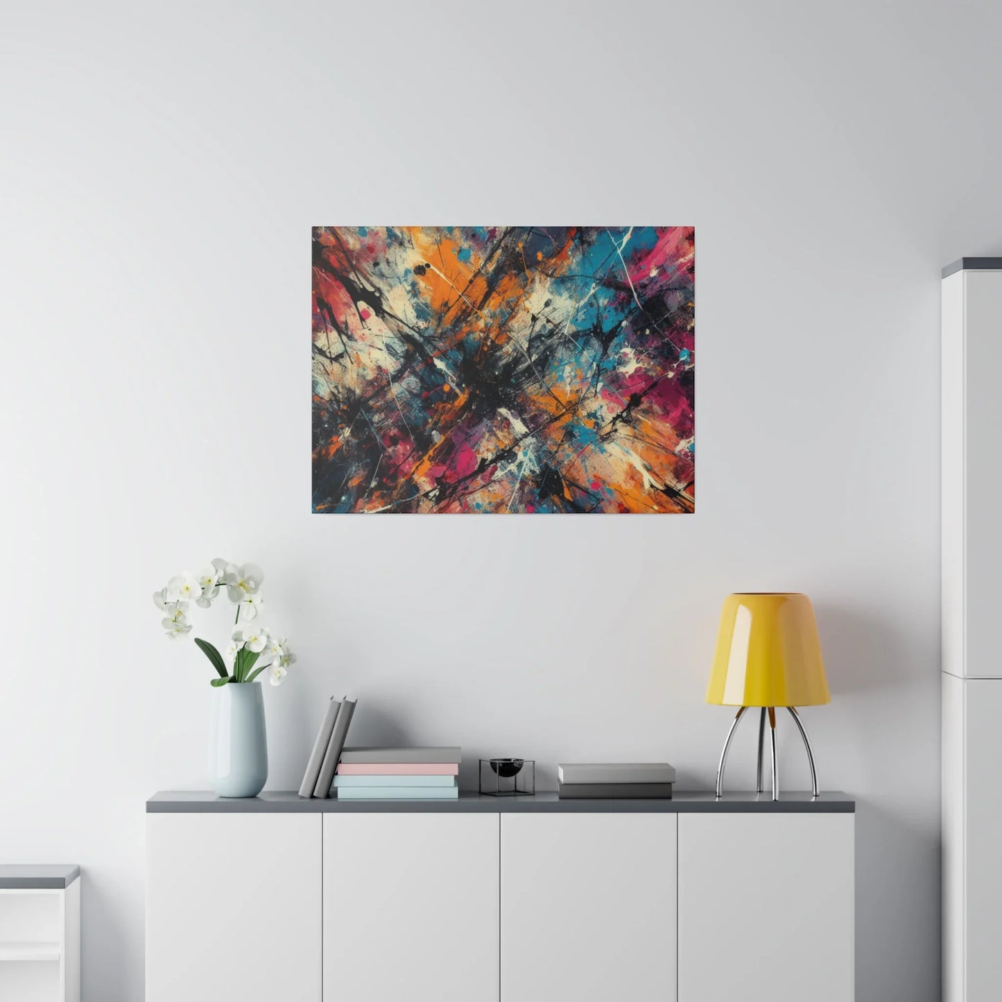 Electric chaos abstract canvas art print featuring vibrant colors and dynamic design for modern decor