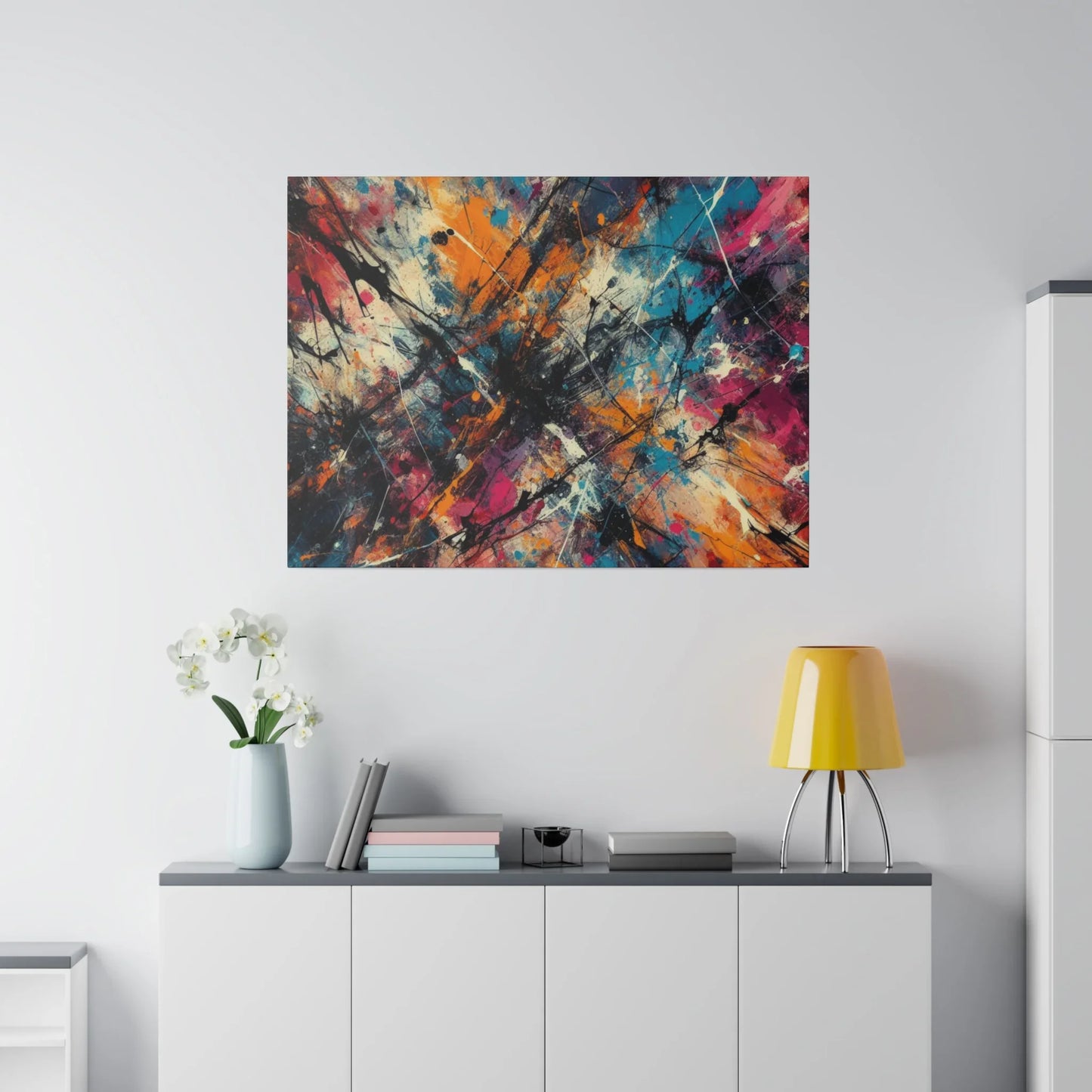 Electric chaos abstract canvas art print featuring vibrant colors and dynamic patterns for modern decor.