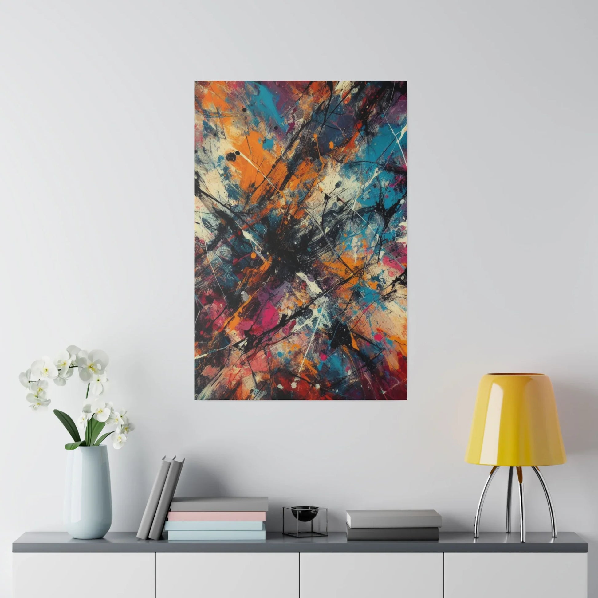 Electric chaos abstract canvas art print showcasing vibrant colors and dynamic brush strokes