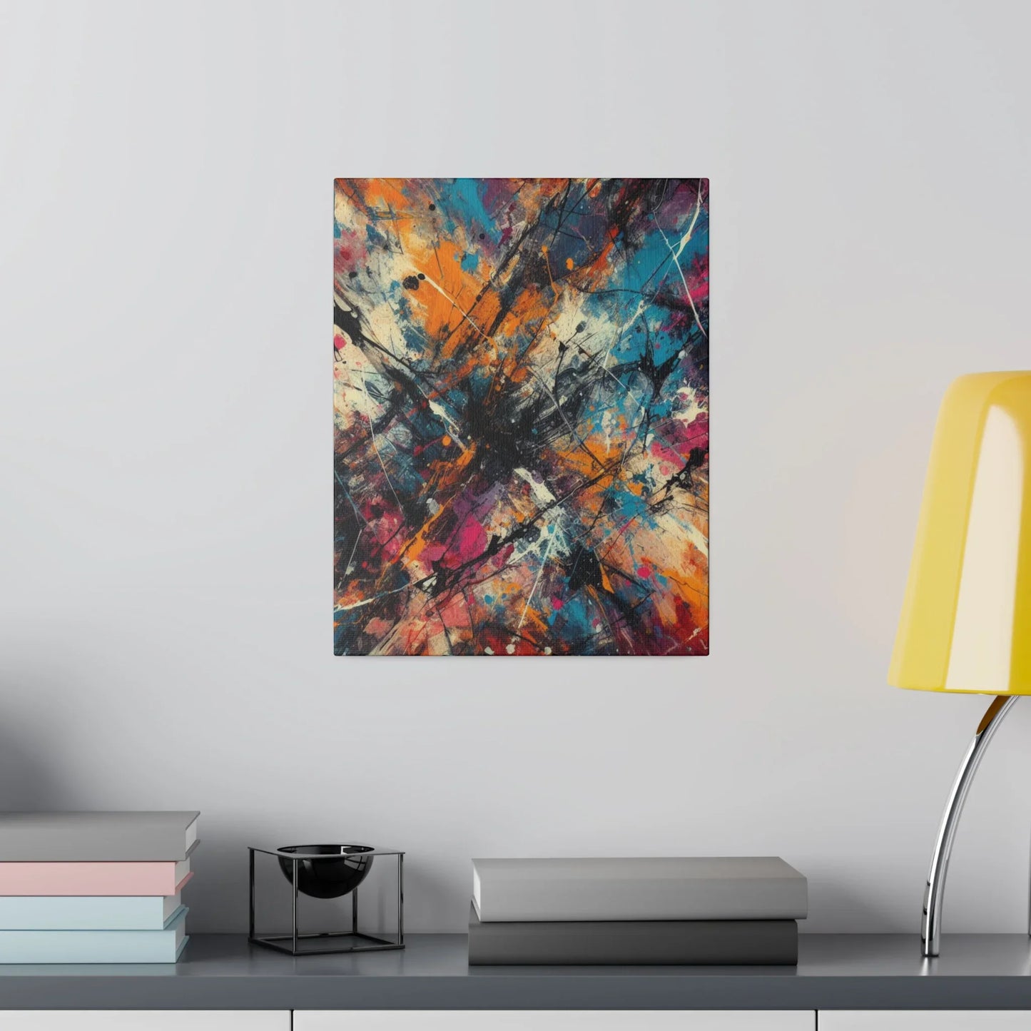 Electric chaos abstract canvas art print featuring vibrant colors and dynamic brush strokes.