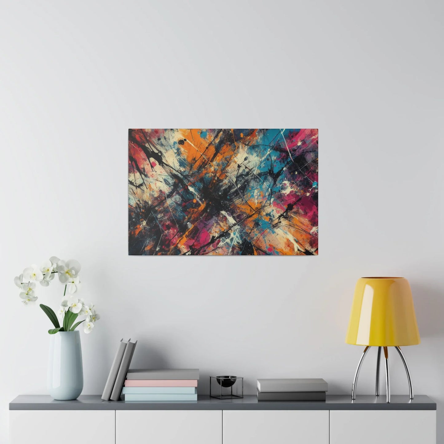 An Electric chaos abstract canvas art print featuring vibrant colors and dynamic patterns for modern decor.