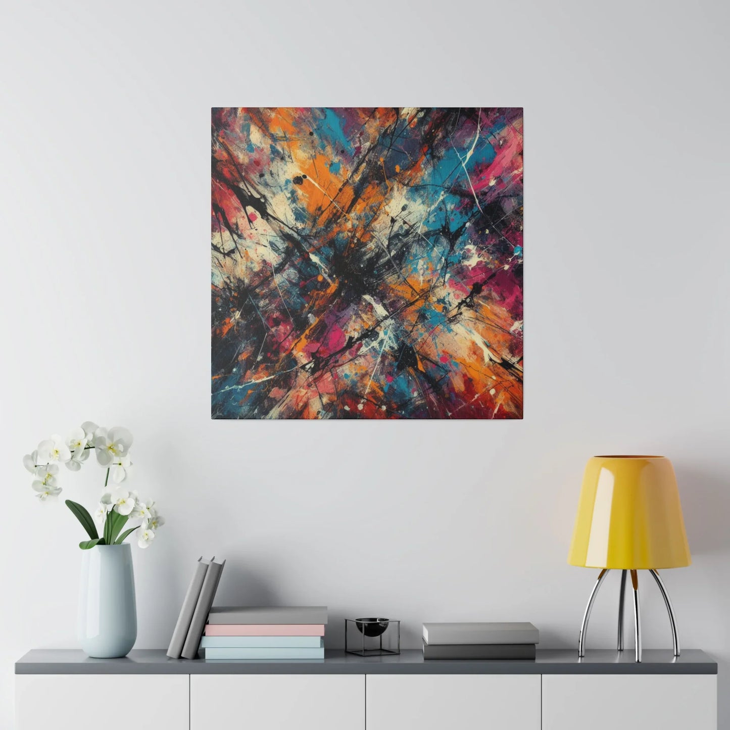 Electric chaos abstract canvas artwork print featuring vibrant colors and dynamic brush strokes 