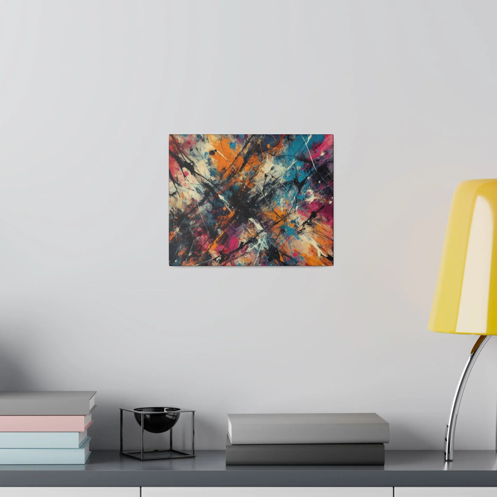 Electric chaos abstract canvas art print showcasing vibrant colors and dynamic patterns on a wall display