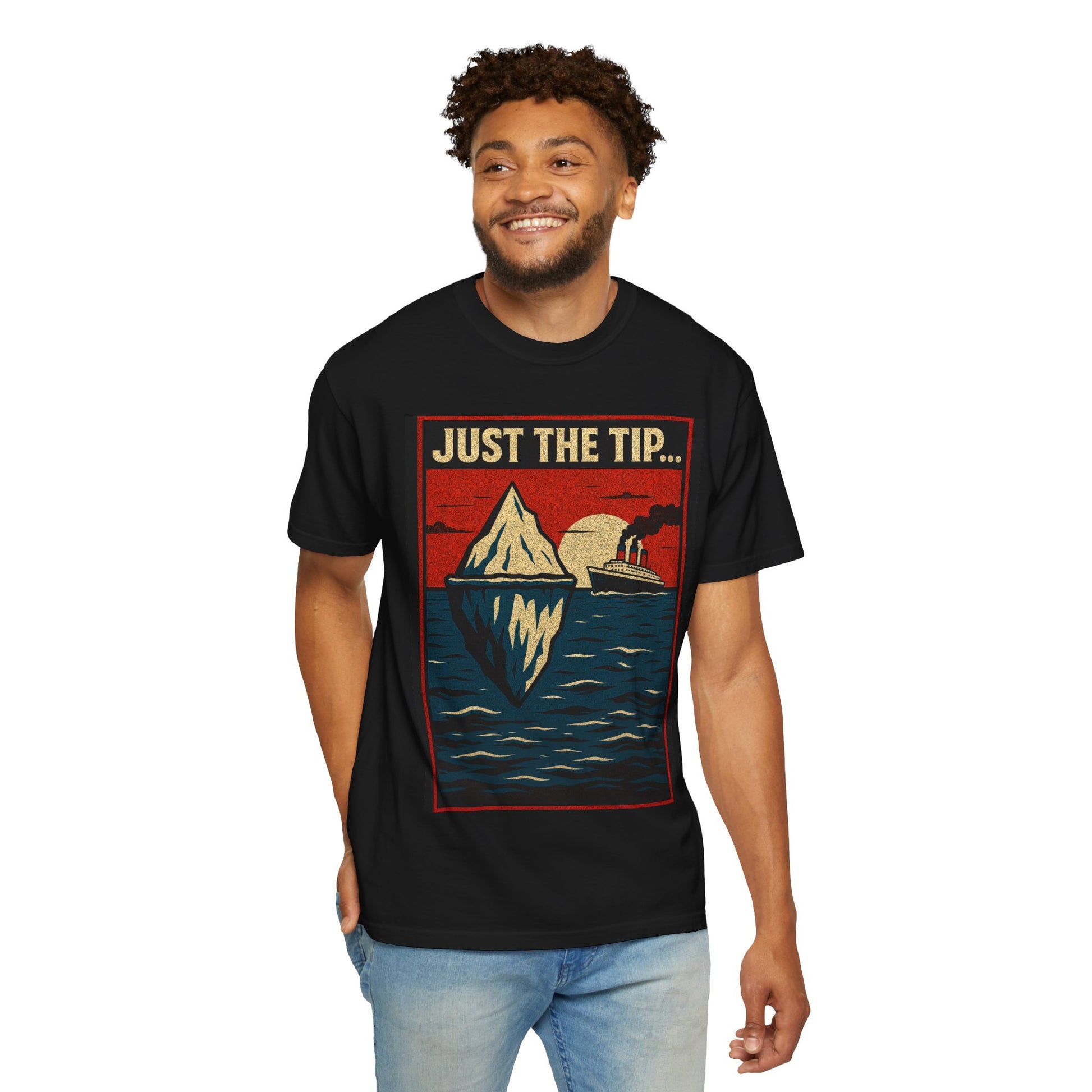 Funny just the tip unisex shirt featuring a graphic of an iceberg and vintage-style design