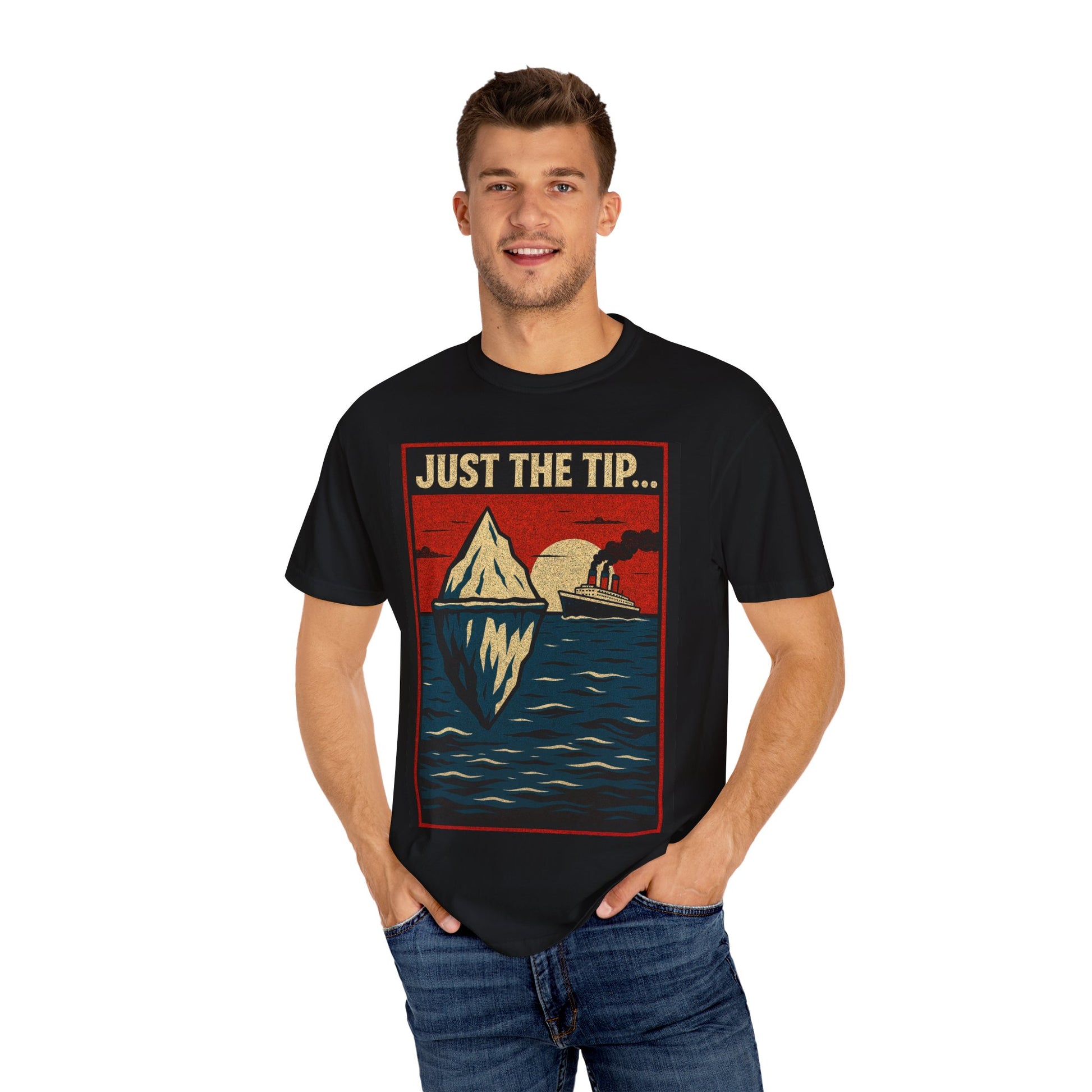 Funny just the tip unisex shirt featuring a mountain and sunset graphic in vibrant colors