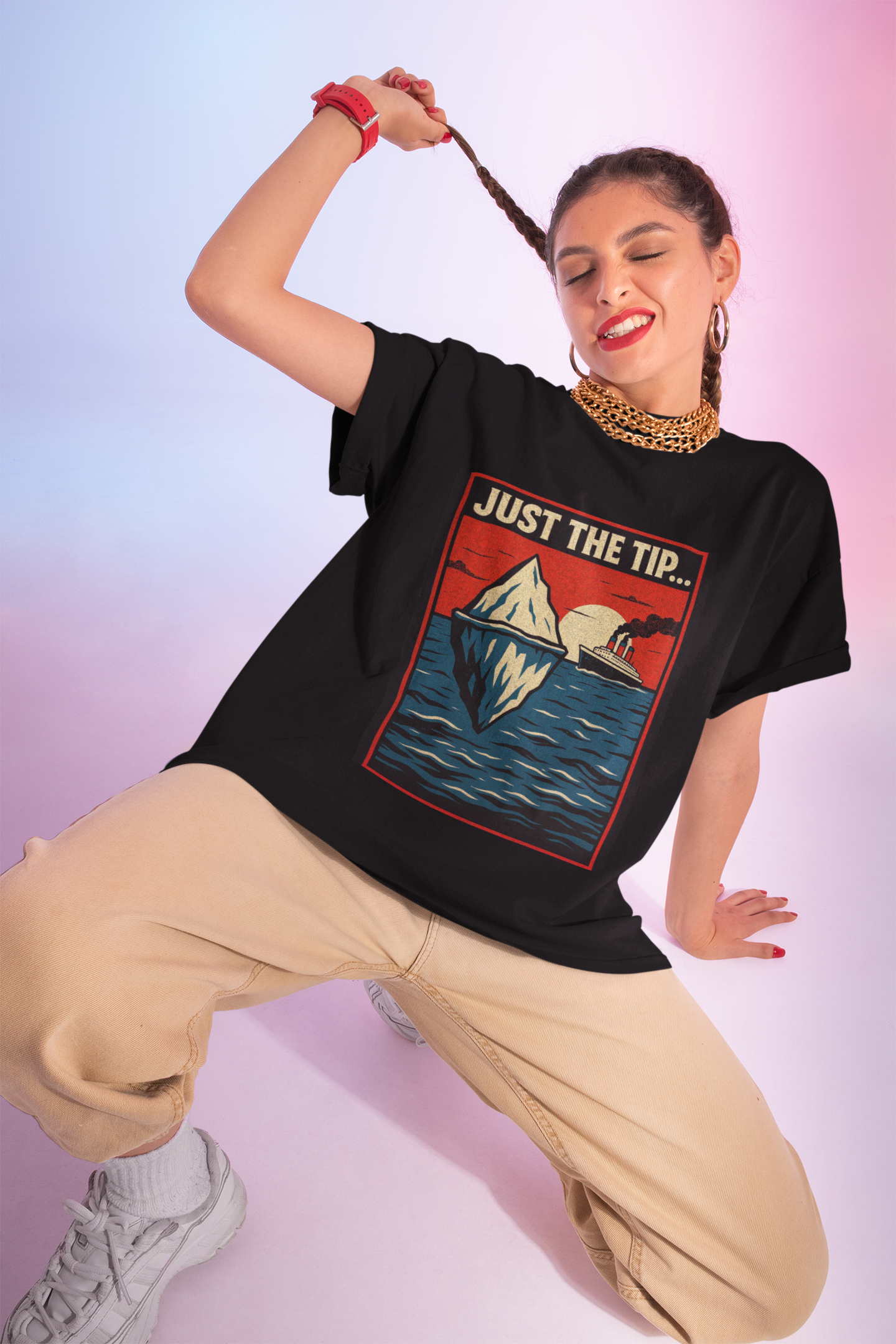 Funny just the tip unisex shirt with colorful iceberg graphic and relaxed fit for casual wear