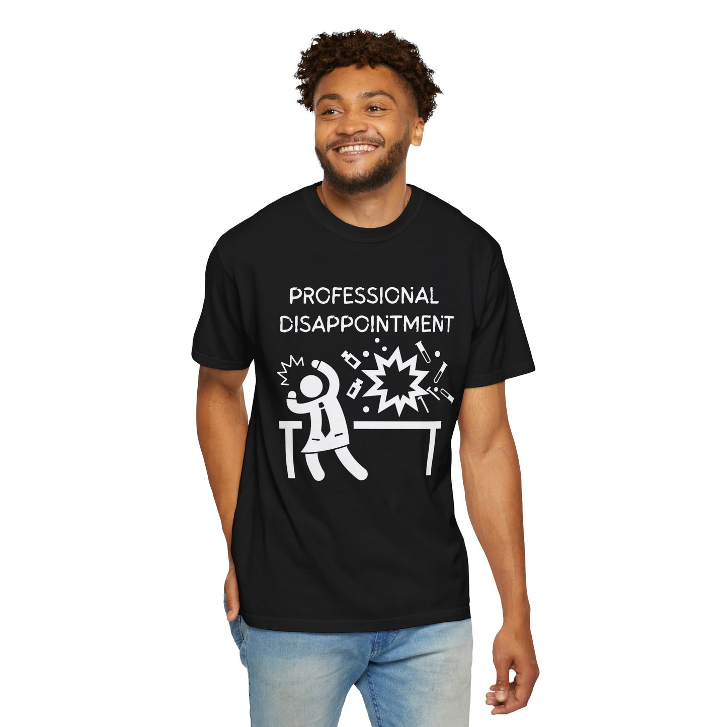 Funny professional disappointment unisex t-shirt featuring a humorous graphic design on a black background