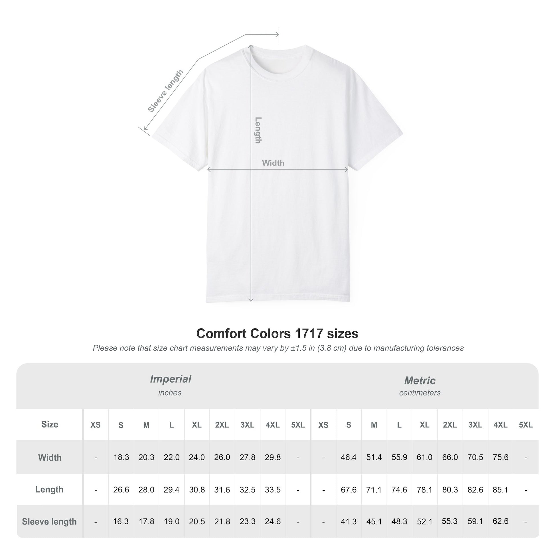 Funny professional disappointment unisex t-shirt in white with size measurement chart for accurate fitting