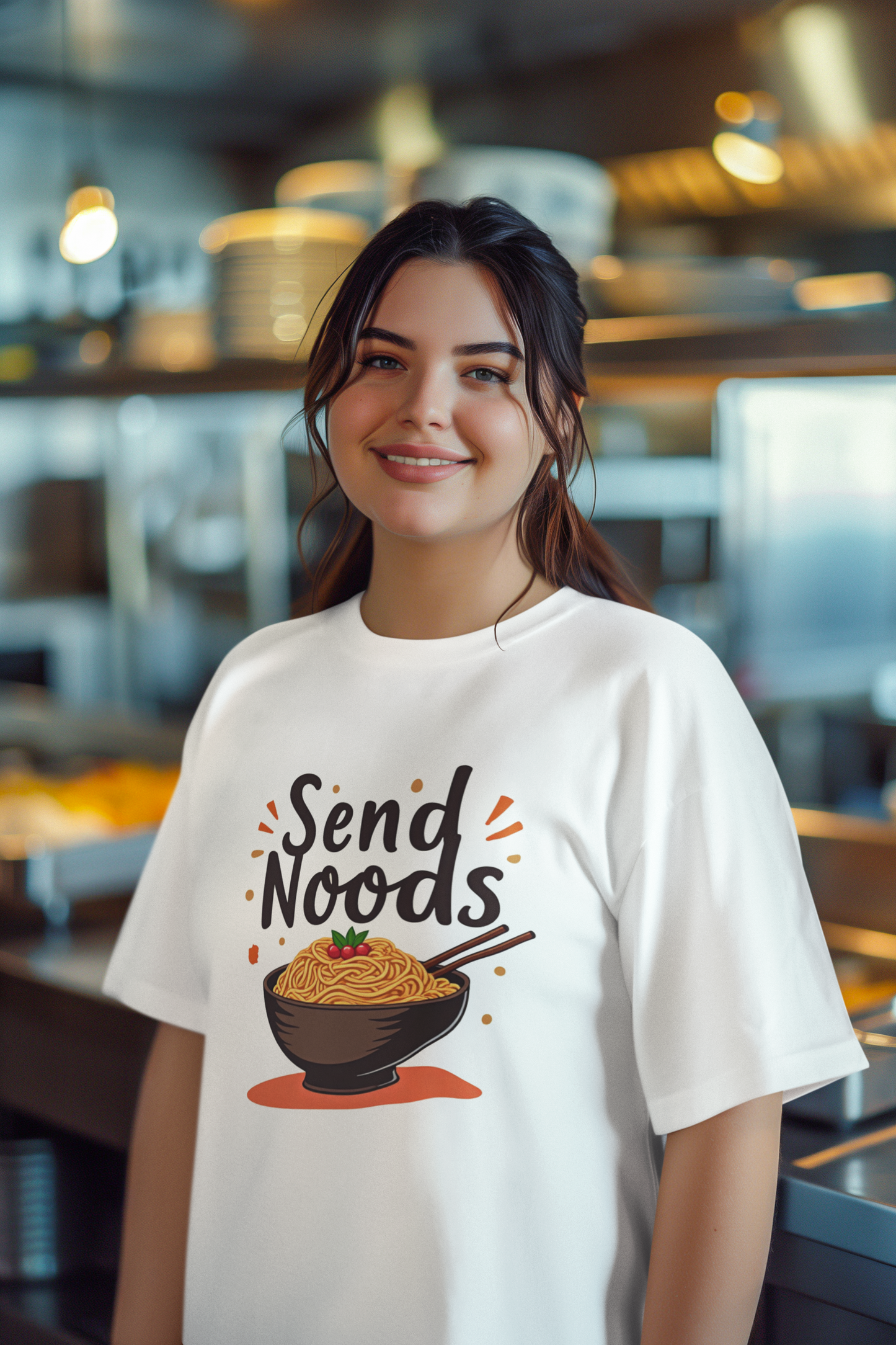 Funny Send Noods Food Pun Unisex Shirt Featuring a Bowl of Noodles and Playful Text