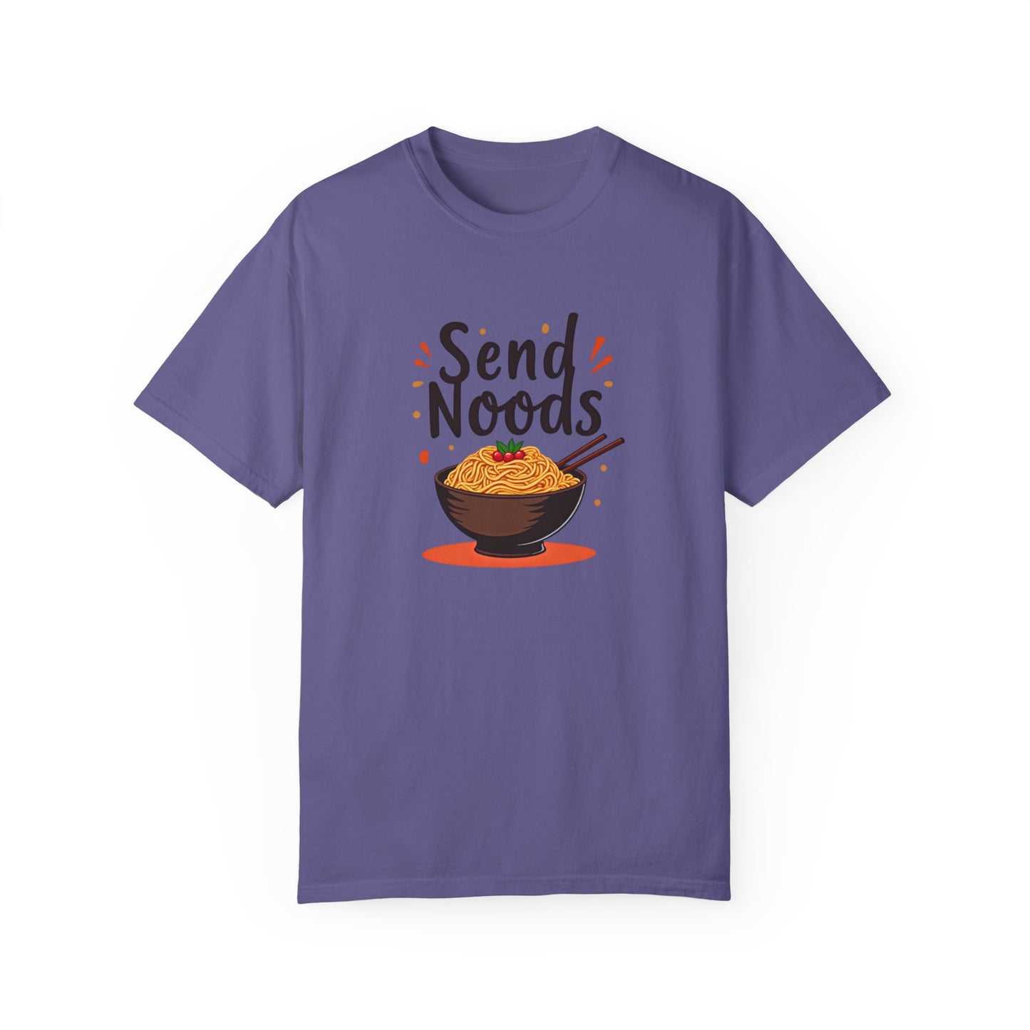 Funny send noods food pun unisex shirt featuring a bowl of noodles and playful text design
