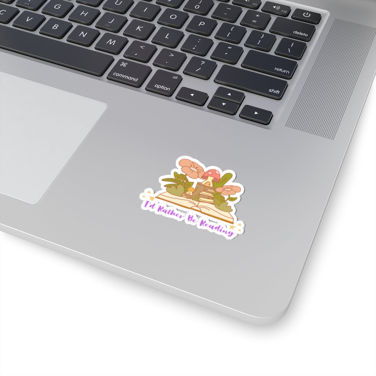I'd rather be reading cute book lover sticker with stack of books and flowers on silver laptop