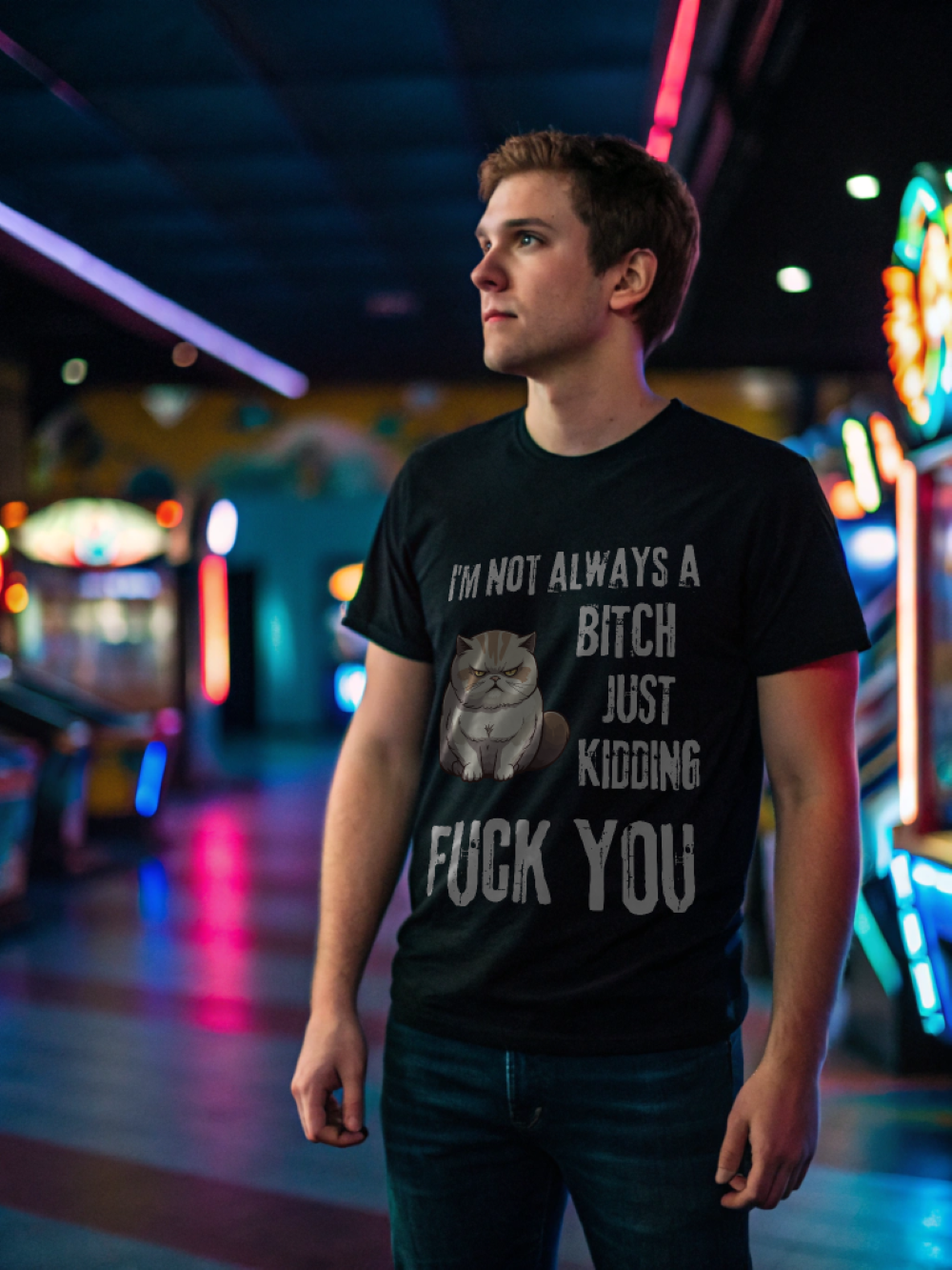 I'm Not Always A Bitch Angry Cat Unisex Shirt in Black, featuring humorous text and a cool design