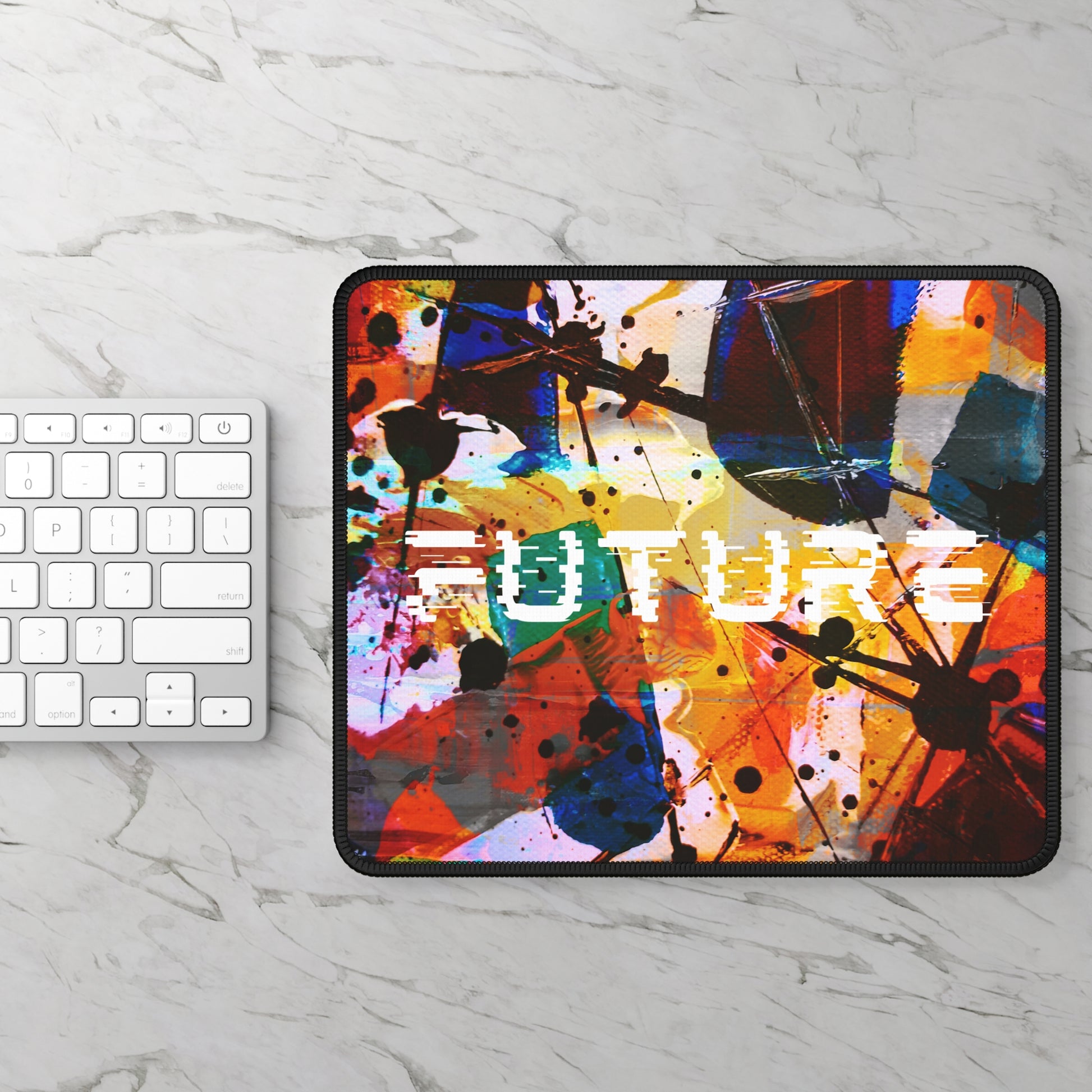 Modern graphic abstract art mousepad featuring vibrant colors and geometric patterns