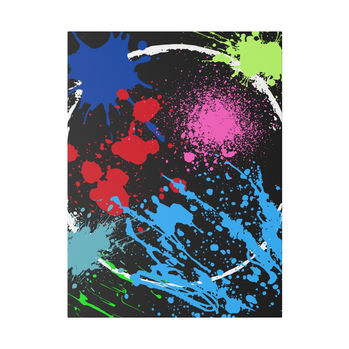 Neon eclipse abstract canvas wall art featuring vibrant color splashes on a dark background by Printify