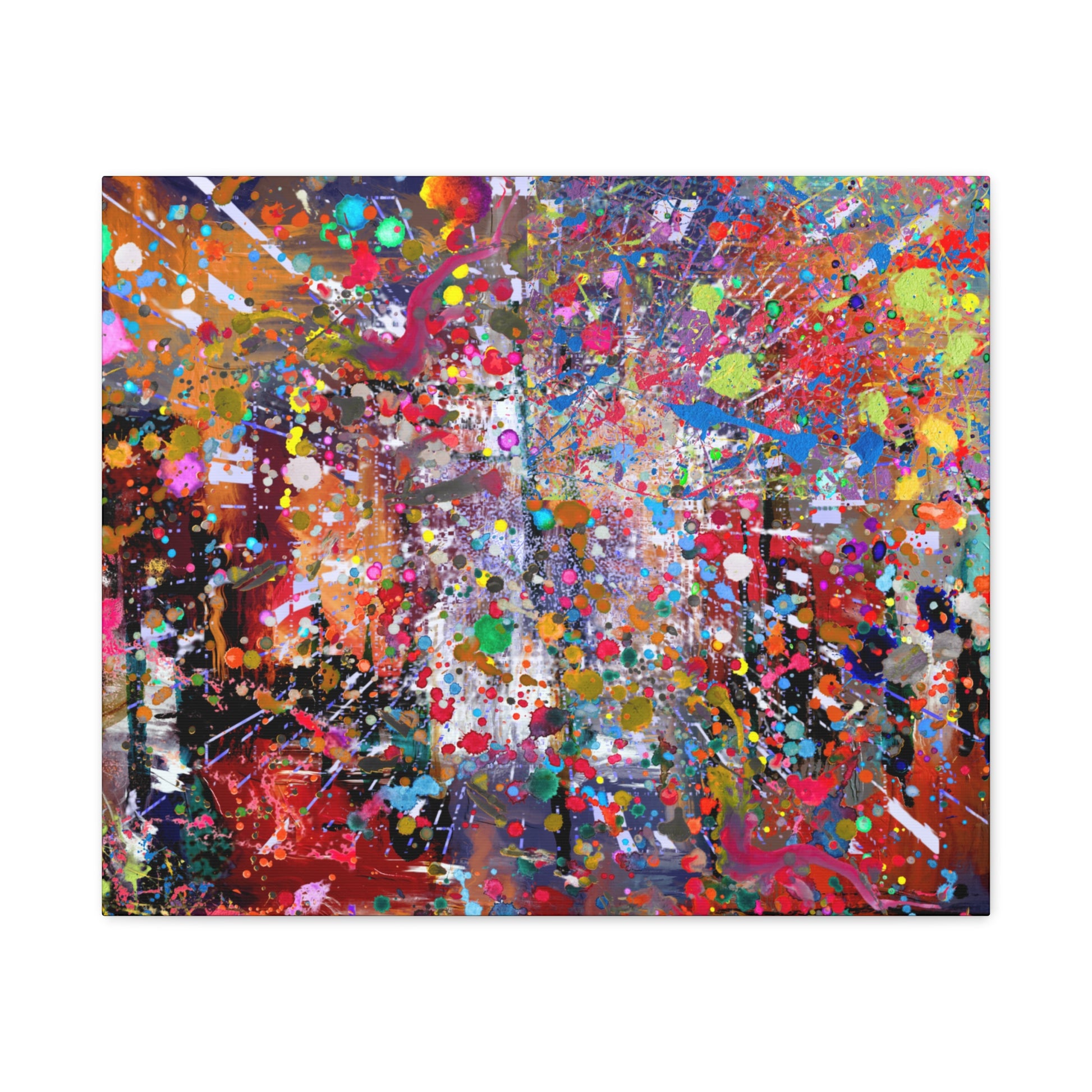 Vibrant neon explosion abstract art canvas print featuring colorful splashes and patterns