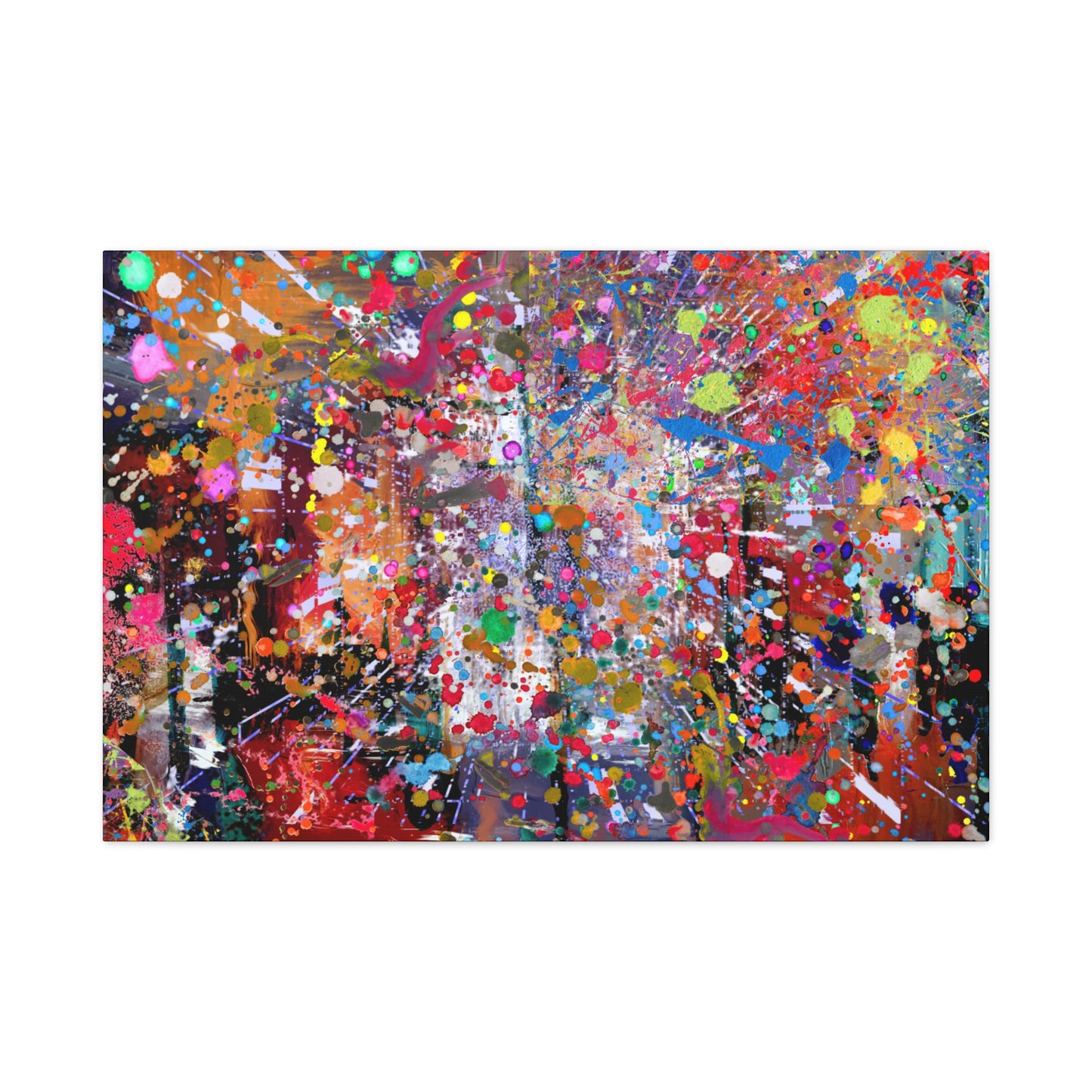 Vibrant neon explosion abstract art canvas print with colorful splashes and dynamic patterns