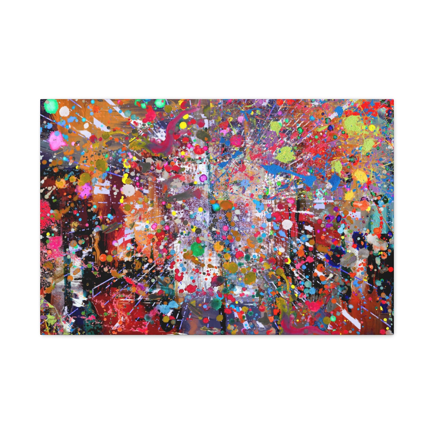 Neon explosion abstract art canvas print featuring vibrant colors and dynamic splatter effects