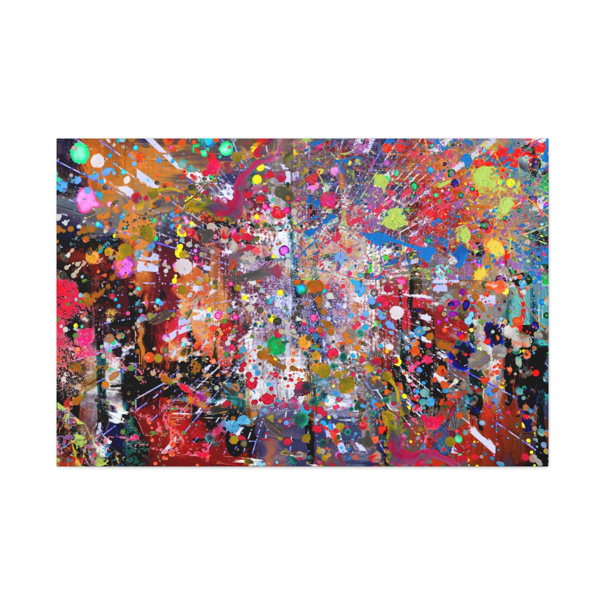 Vibrant neon explosion abstract art canvas print featuring colorful splatter design