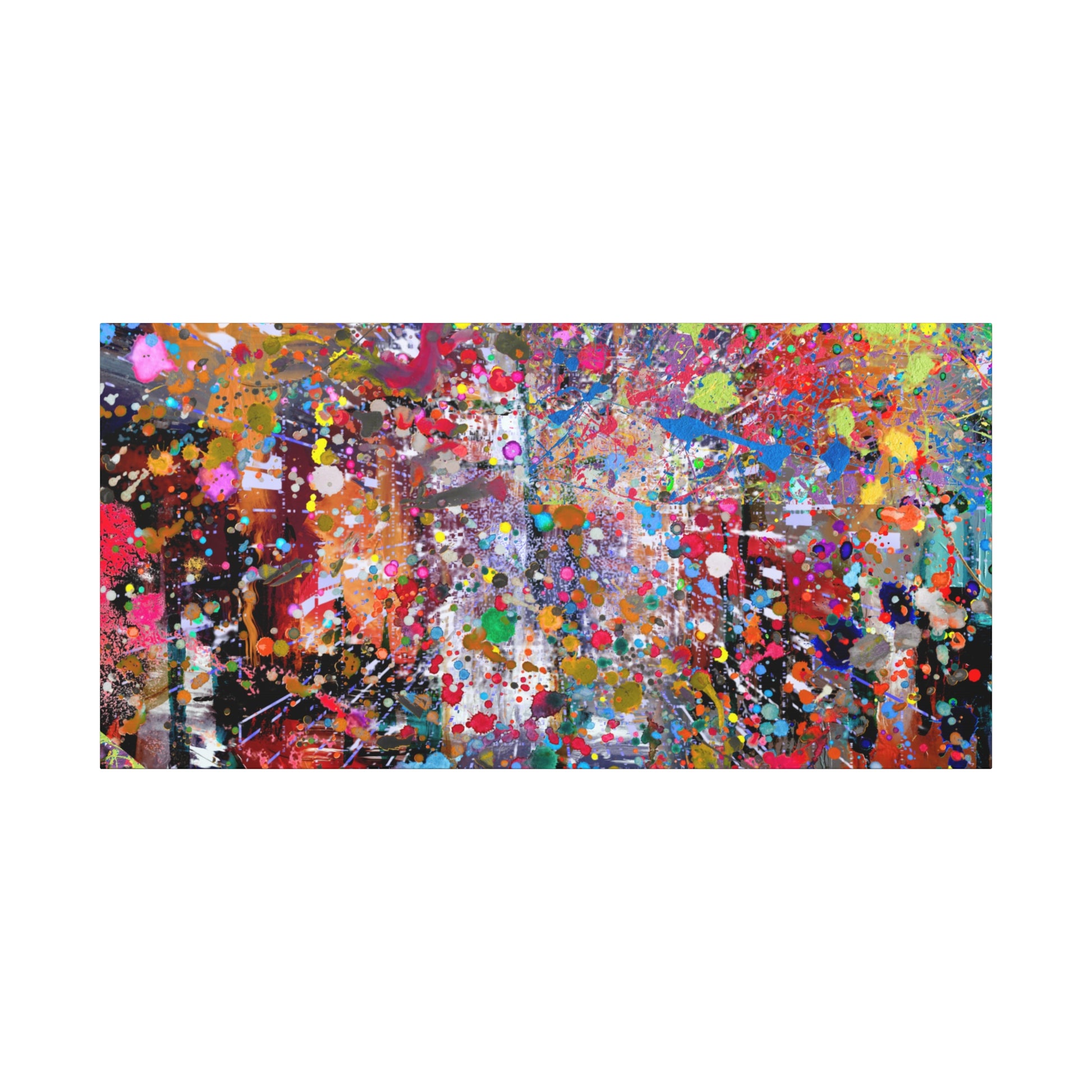 Vivid neon explosion abstract art canvas print featuring vibrant colors and dynamic splatters