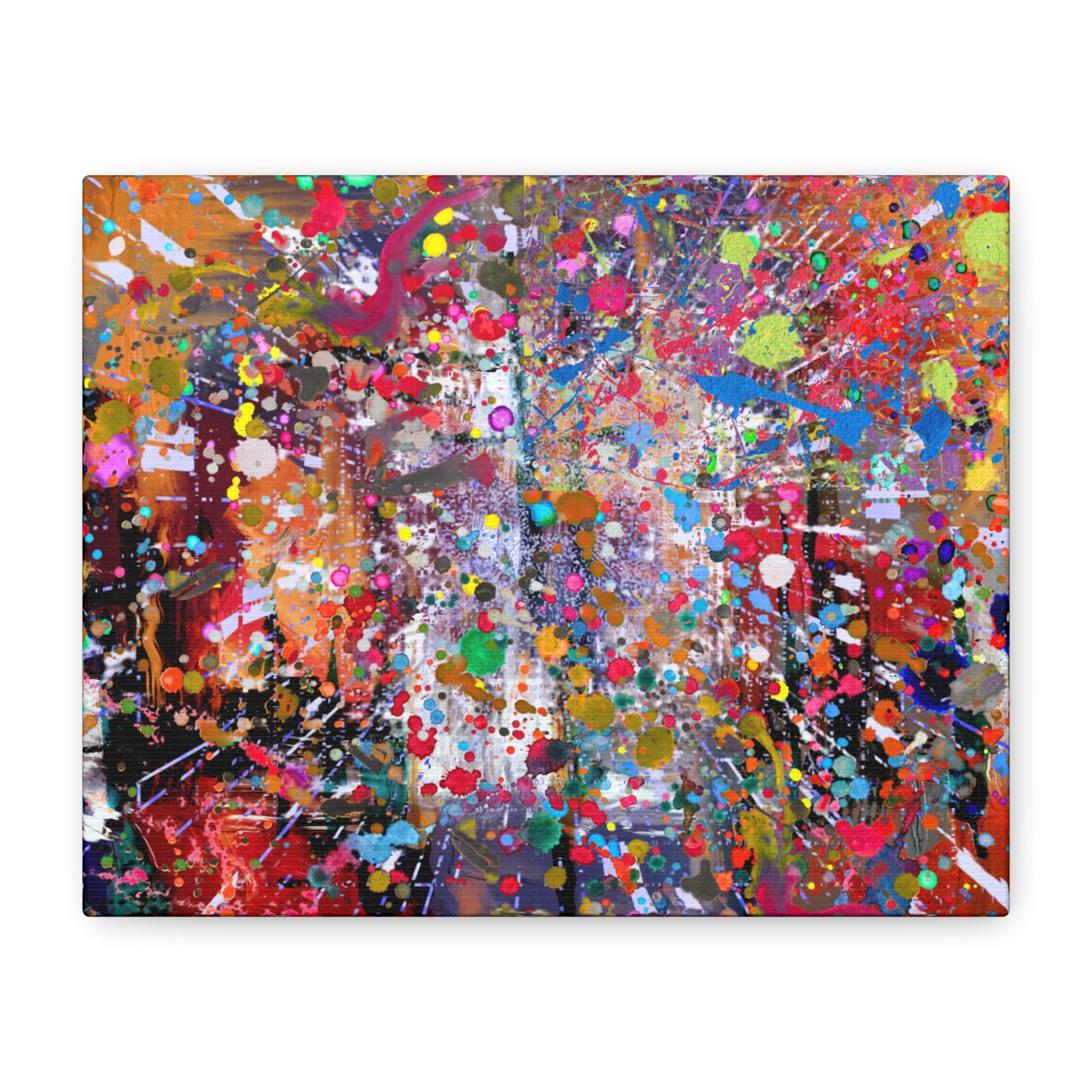 Vibrant neon explosion abstract art canvas print featuring colorful splashes and dynamic composition