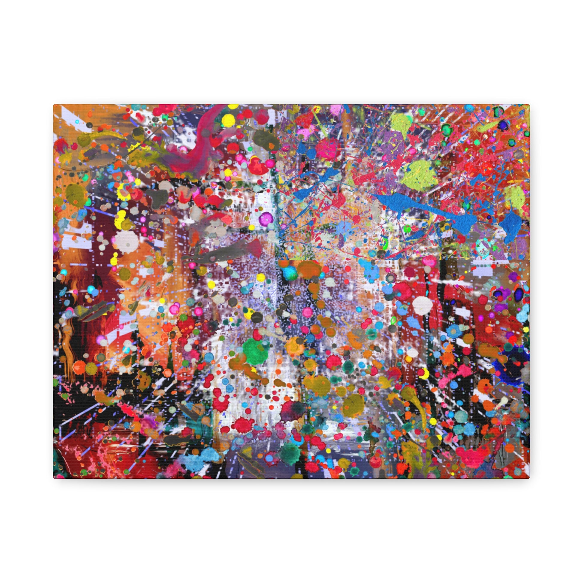 Vibrant neon explosion abstract art canvas print featuring colorful splatters and dynamic patterns