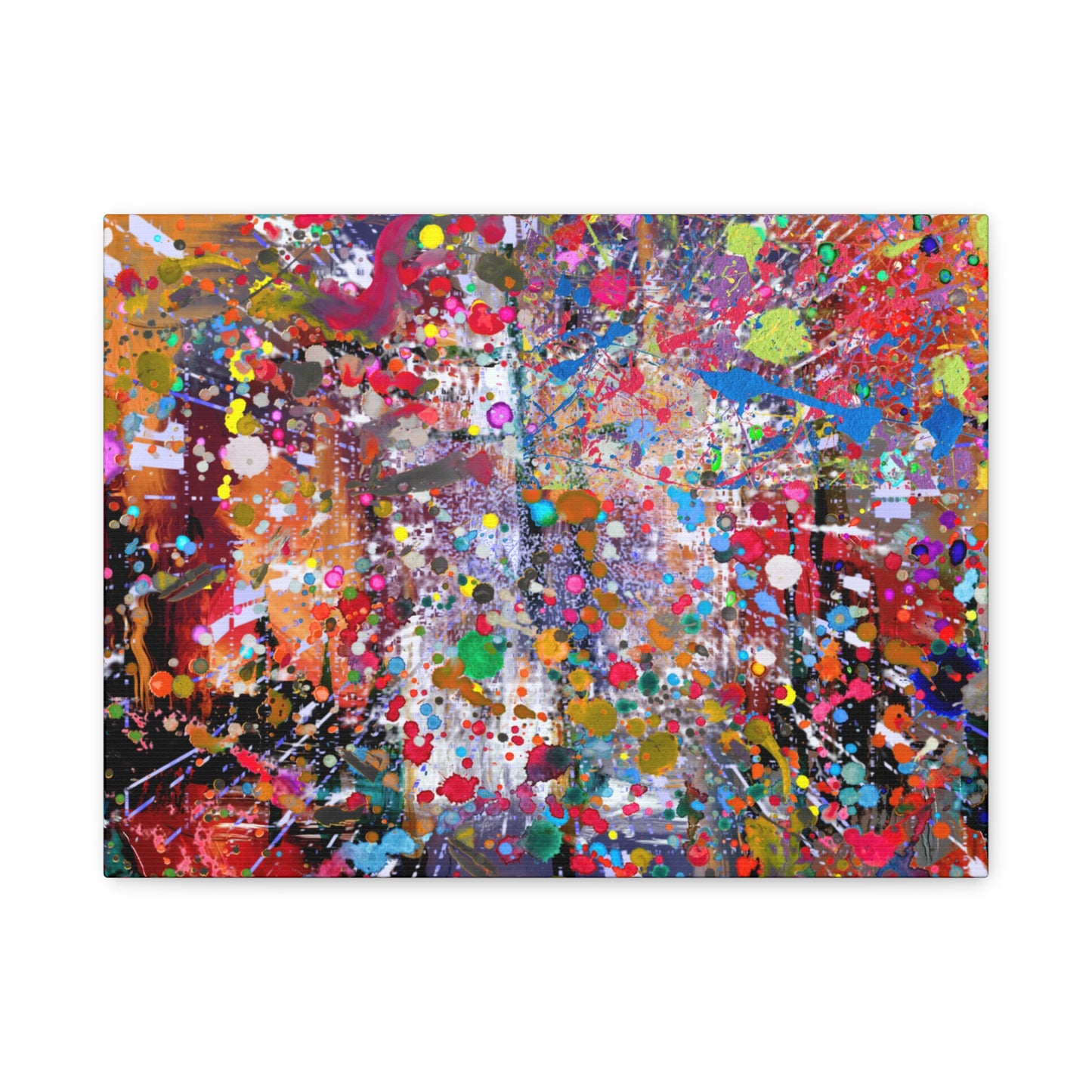 Vibrant neon explosion abstract art canvas print showcasing colorful splatters and dynamic patterns