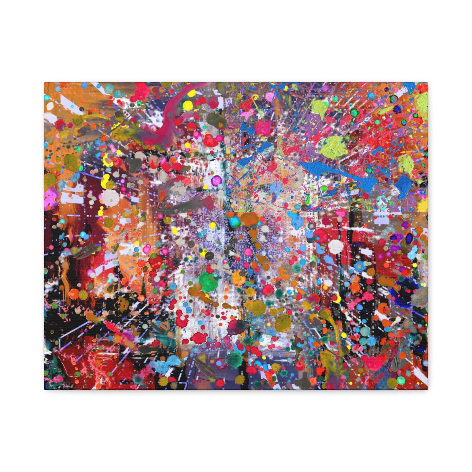 A Vibrant neon explosion abstract art canvas print featuring colorful splashes and dynamic patterns
