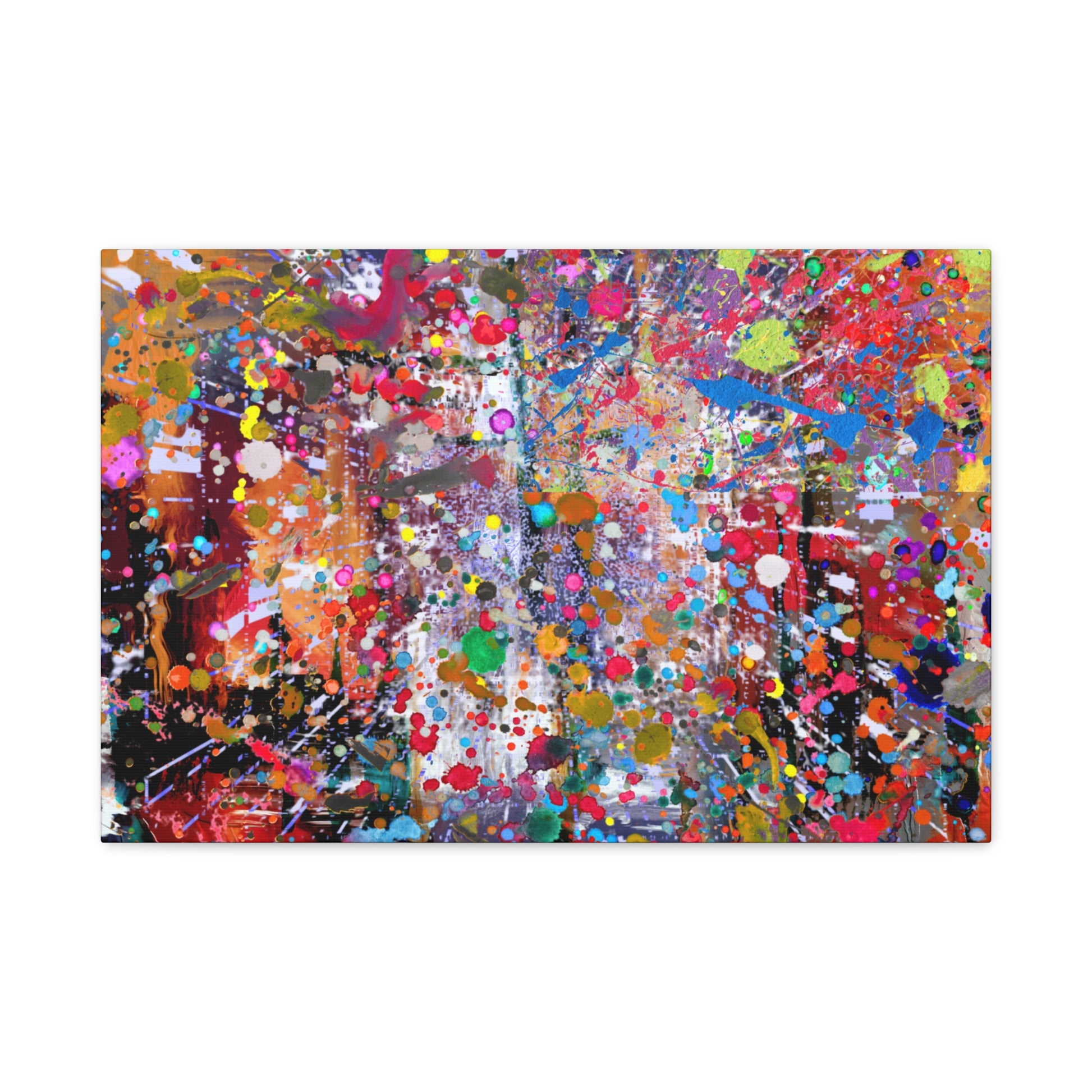 Colorful neon explosion abstract art canvas print with vibrant splashes of paint