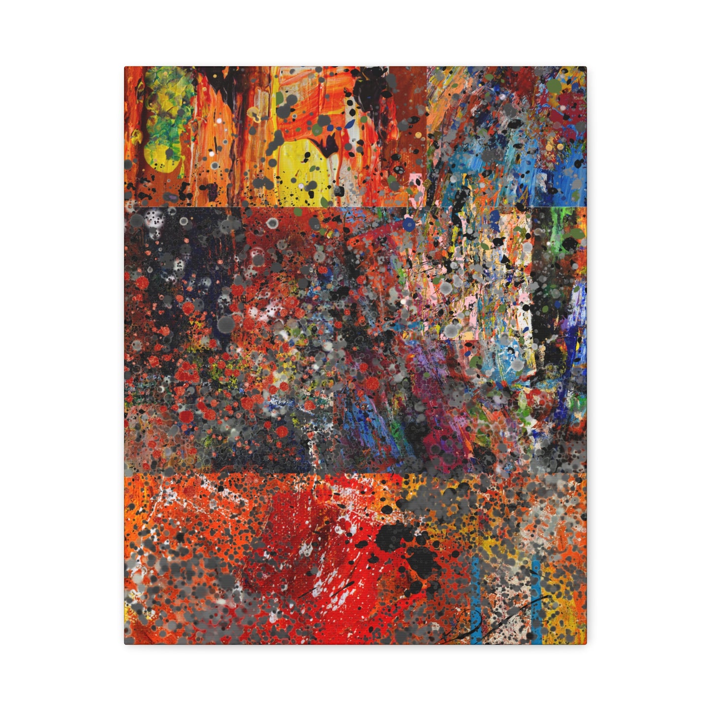 Printify red and orange abstract art canvas print with vibrant splashes and dynamic textures