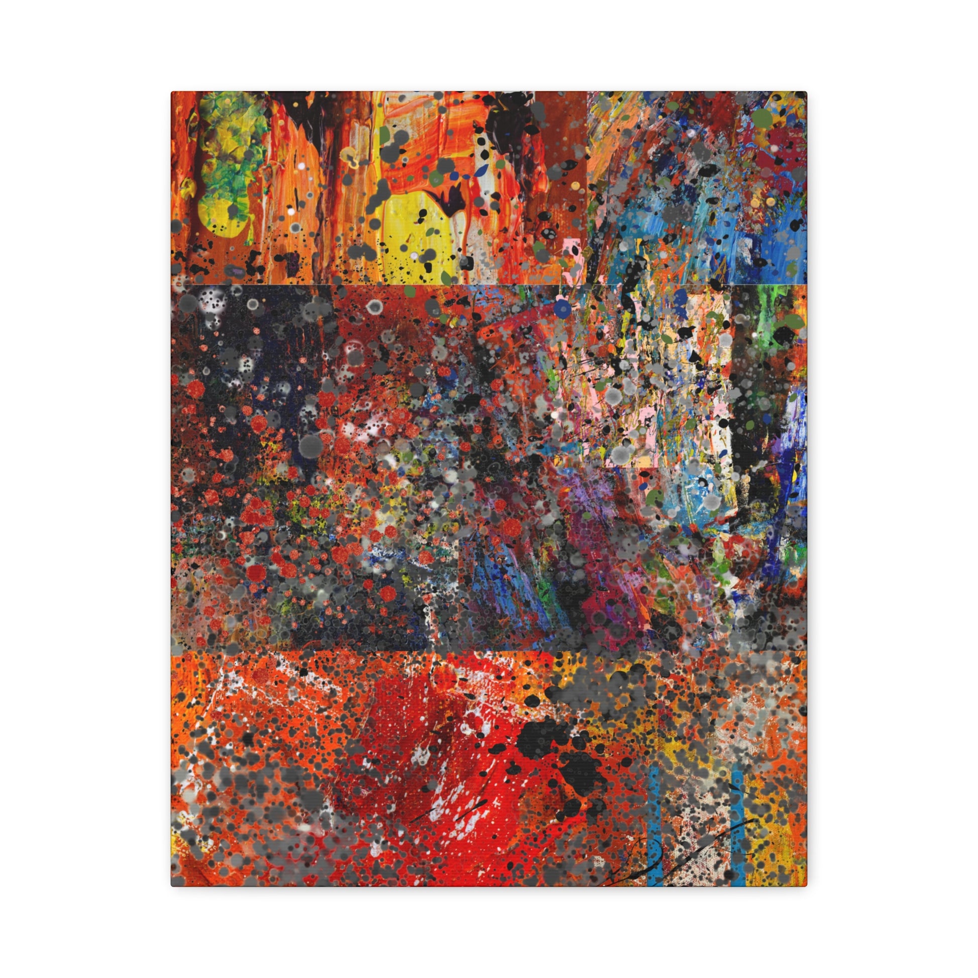 Printify red and orange abstract art canvas print with vibrant splashes and dynamic textures