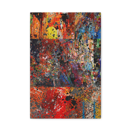 Printify red and orange abstract art canvas print with vibrant splashes of color on white background