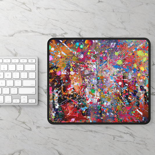 Urban chaos abstract neon splatter art mousepad with vibrant colors and artistic design