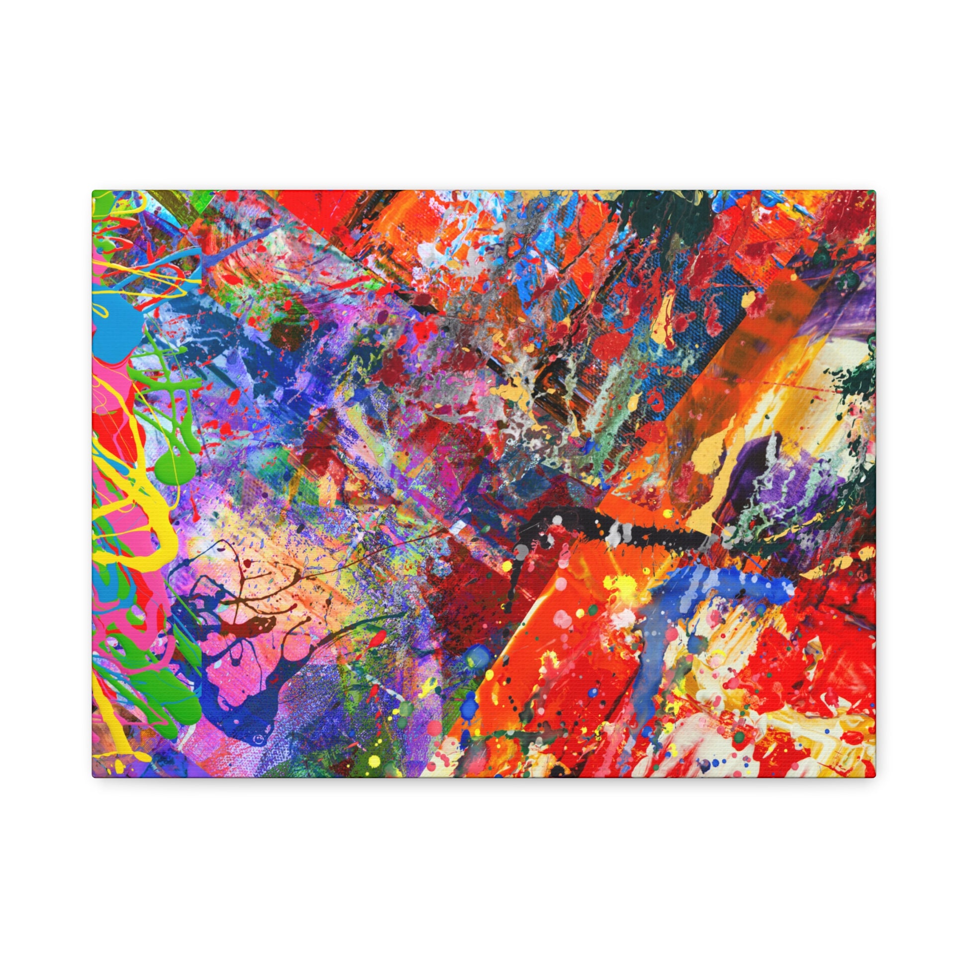 Printify colorful canvas abstract art print kaleidoscope collision with vibrant multicolor splashes and dynamic brushstrokes