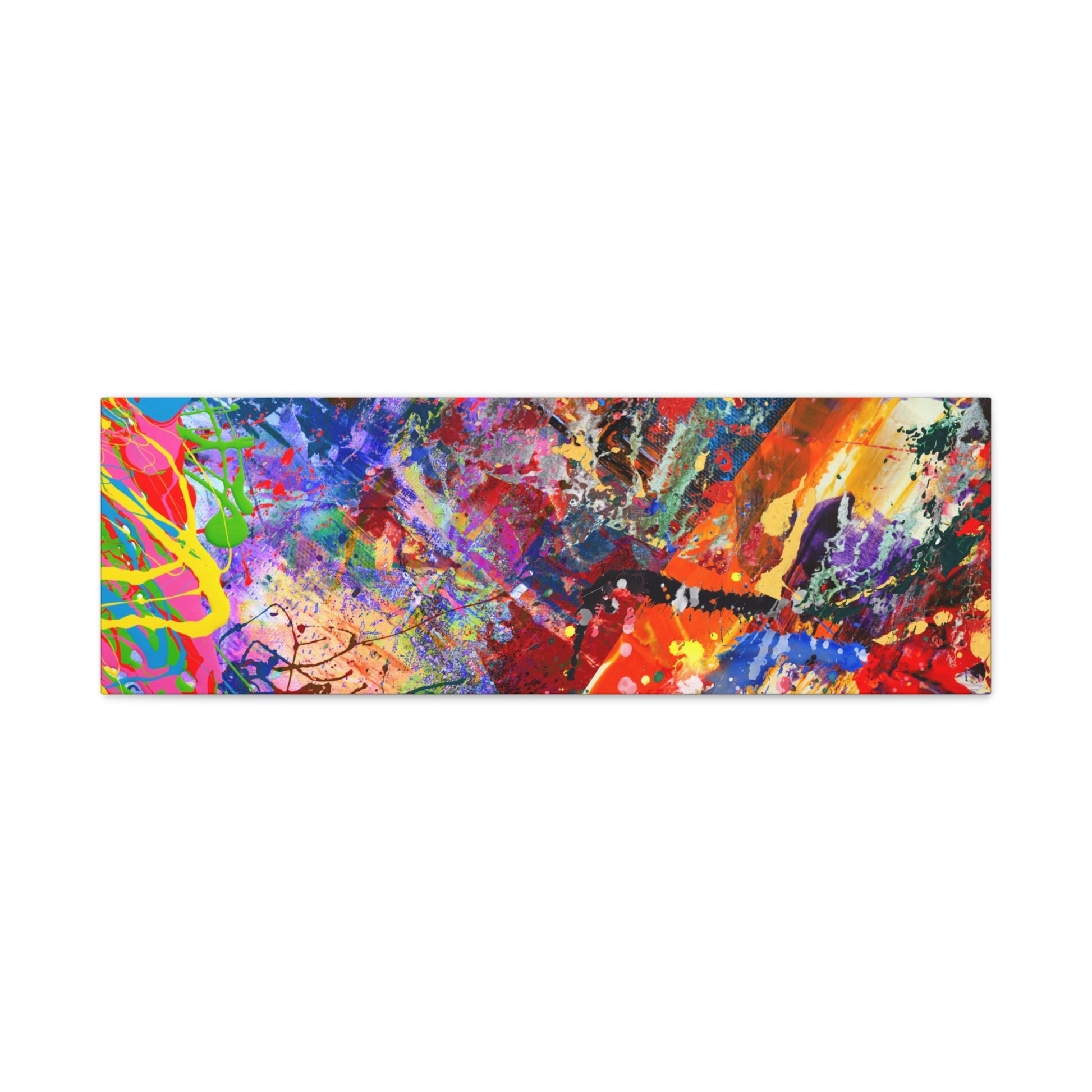 Printify colorful canvas abstract art print kaleidoscope collision with vibrant splashes and dynamic patterns