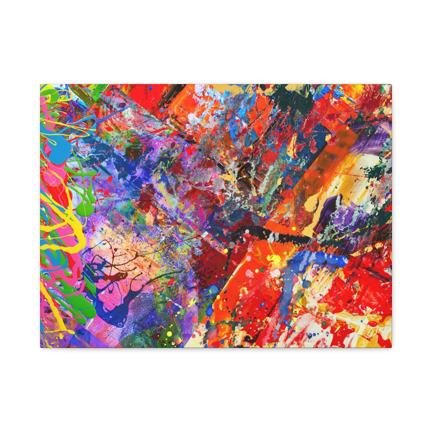 Colorful canvas abstract art print kaleidoscope collision by Printify with vibrant paint splashes