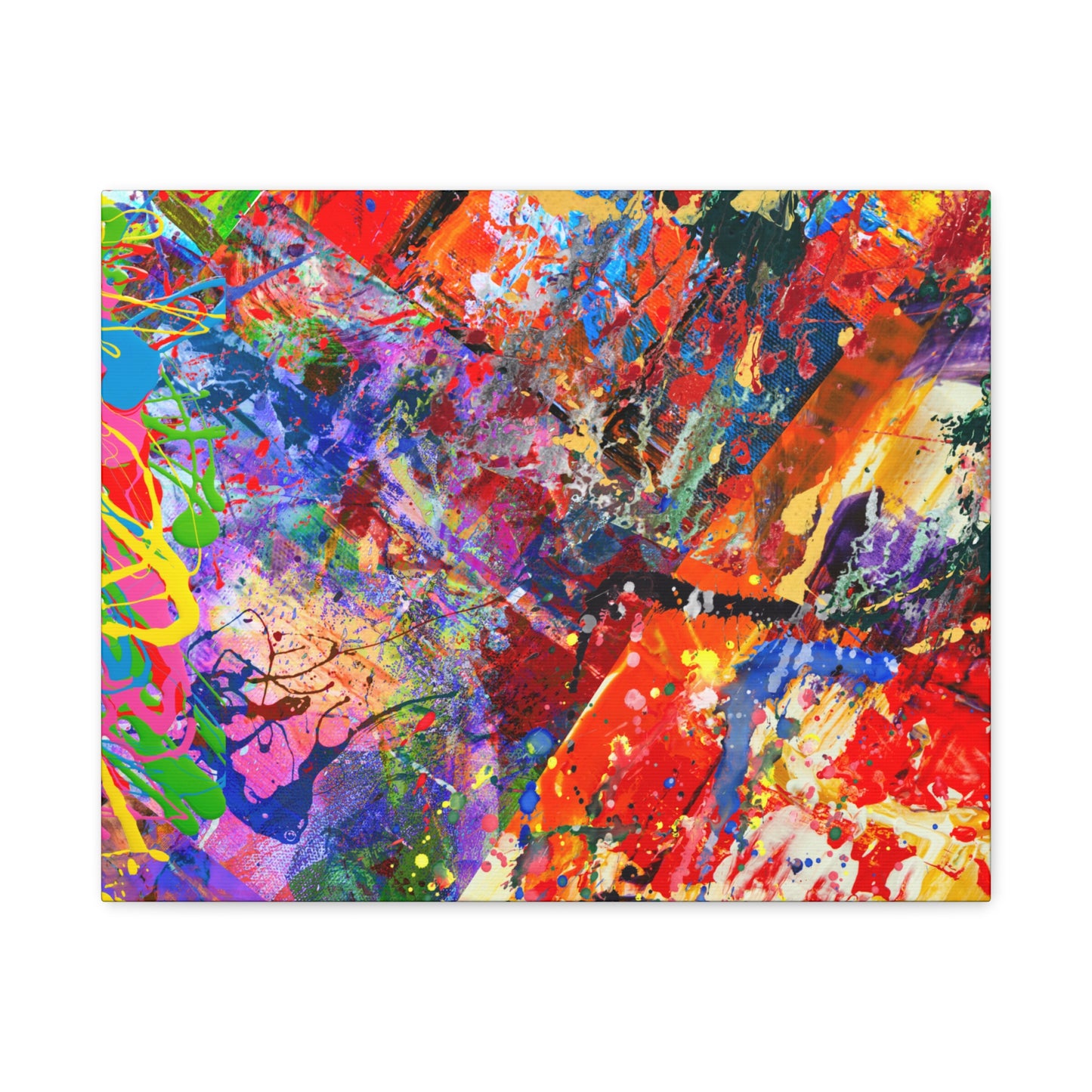 Colorful canvas abstract art print kaleidoscope collision vibrant multicolor paint splashes on Printify canvas