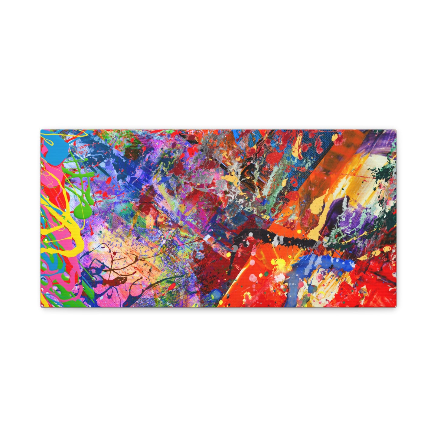 Colorful canvas abstract art print kaleidoscope collision with vibrant splashes and bold brush strokes