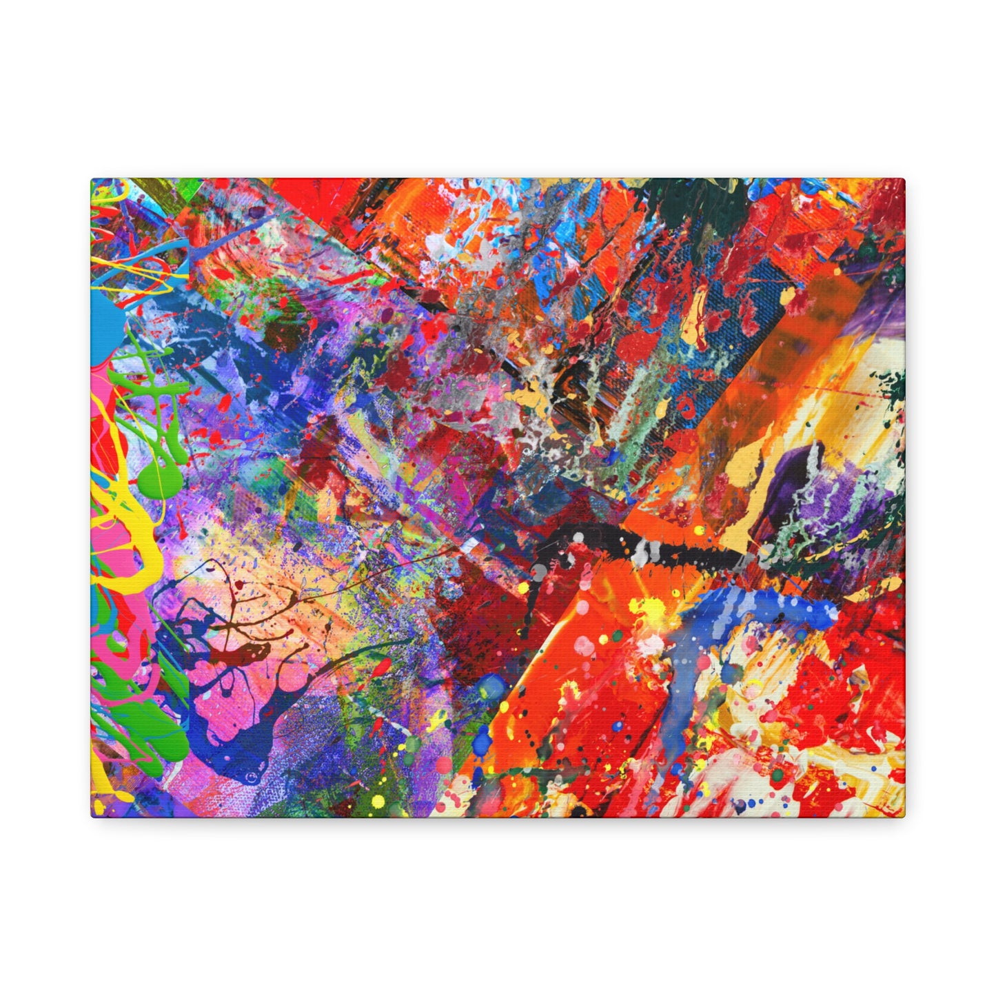 Colorful canvas abstract art print kaleidoscope collision with vibrant reds blues purples and greens