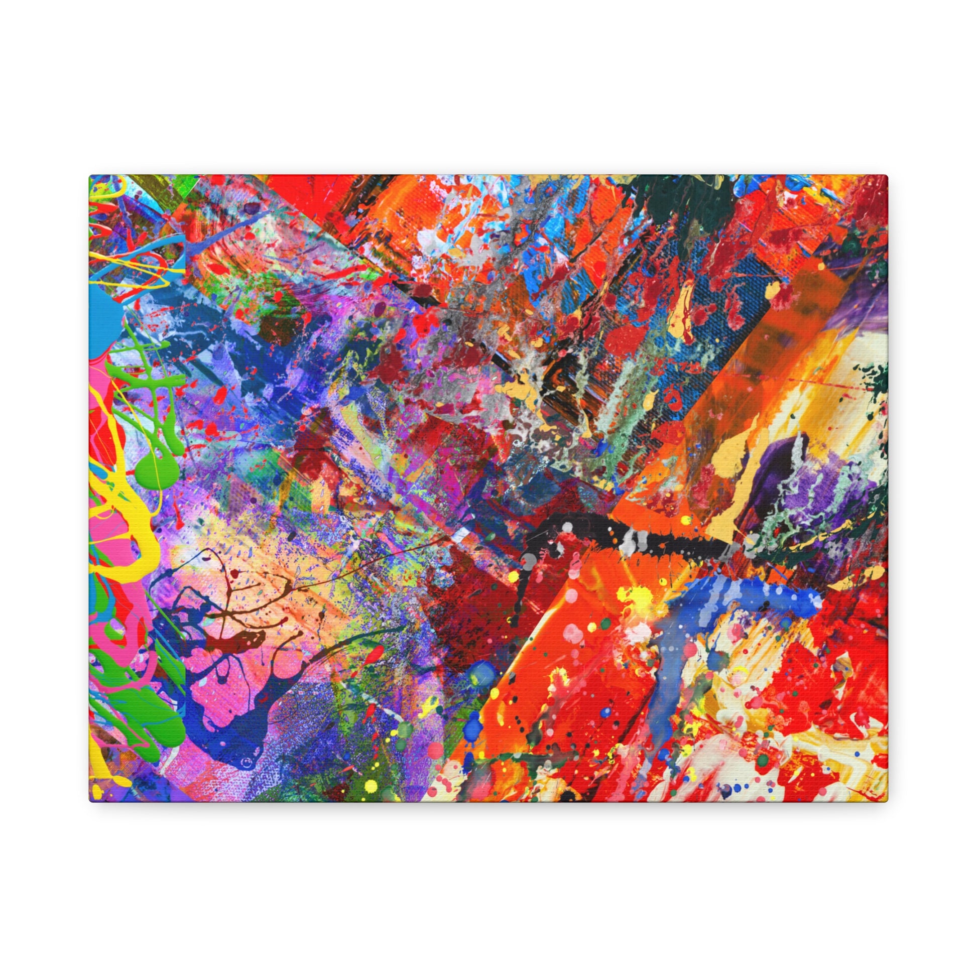 Colorful canvas abstract art print kaleidoscope collision with vibrant reds blues purples and greens