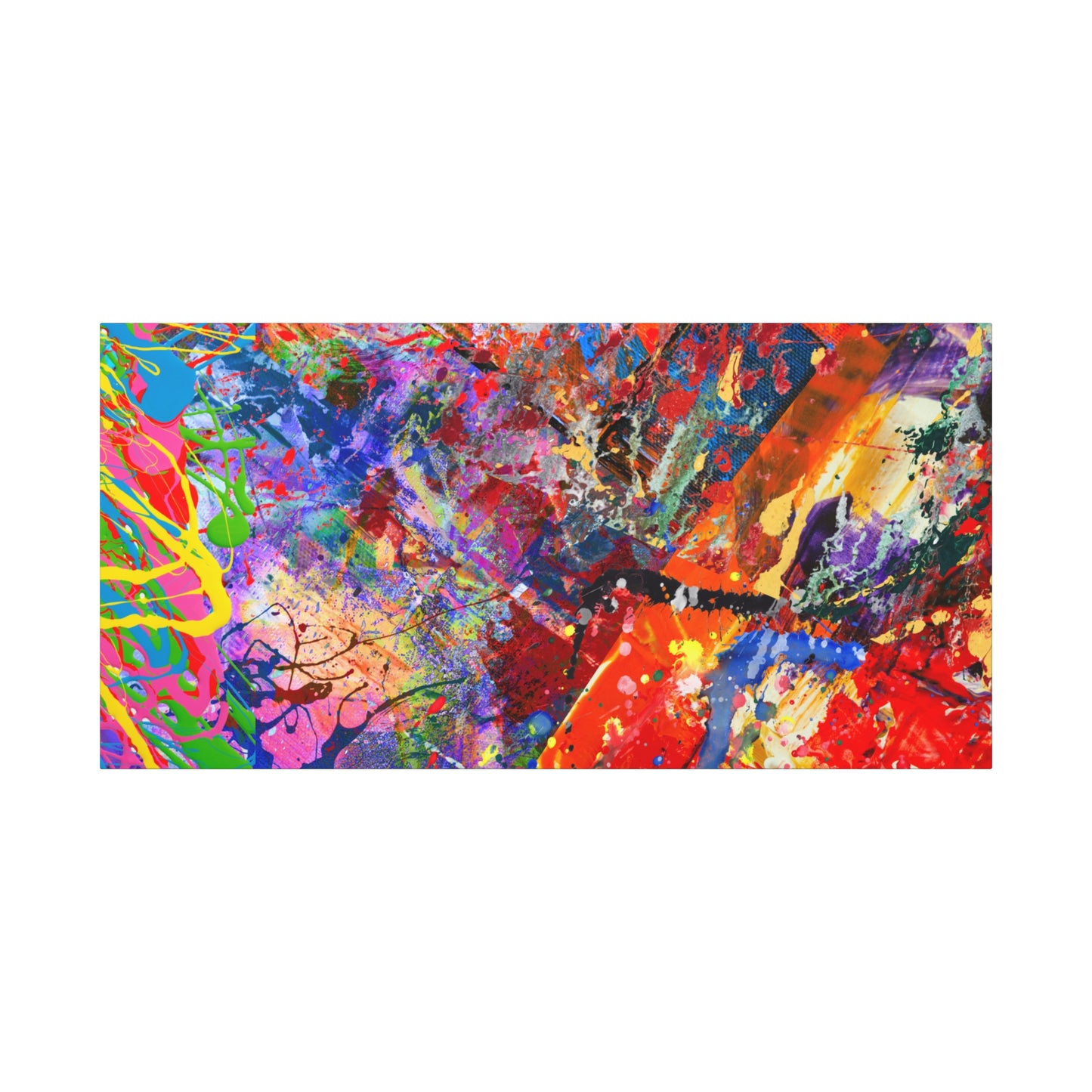Printify colorful canvas abstract art print kaleidoscope collision with vibrant swirling paint splashes