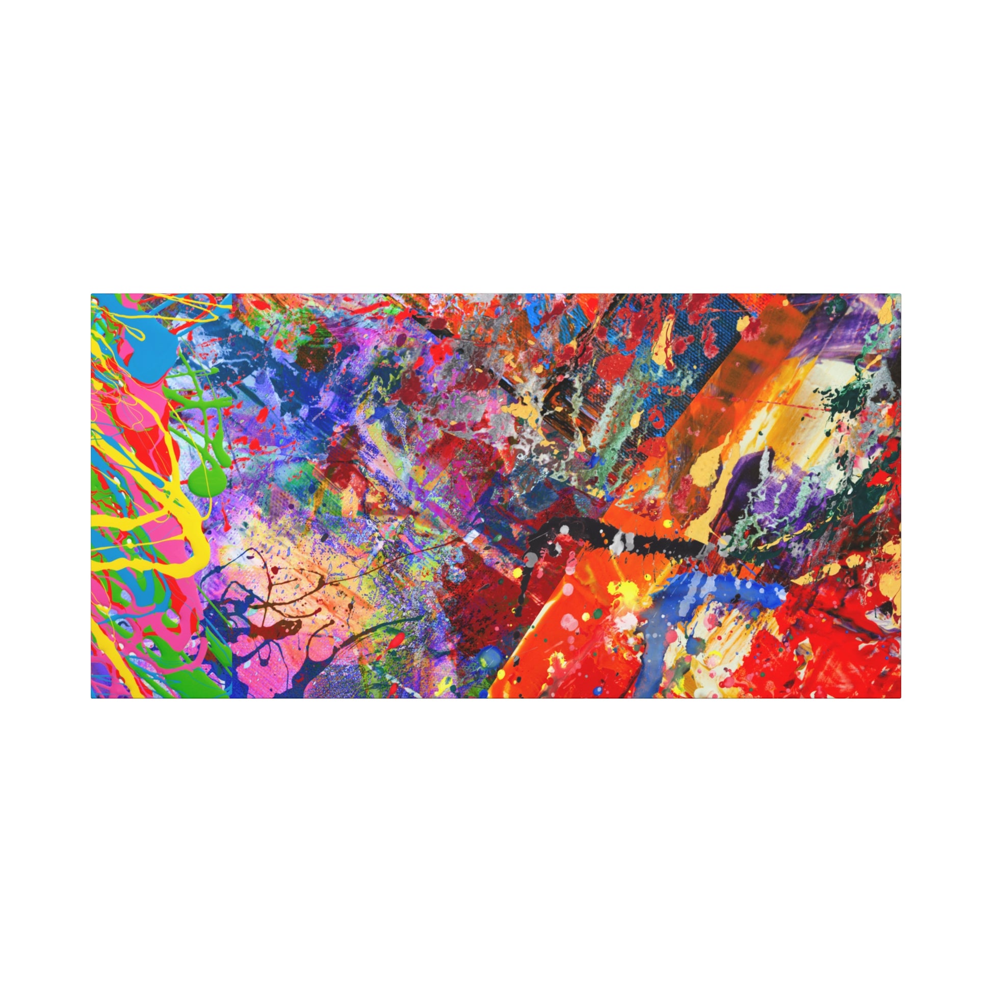 Printify colorful canvas abstract art print kaleidoscope collision with vibrant swirling paint splashes
