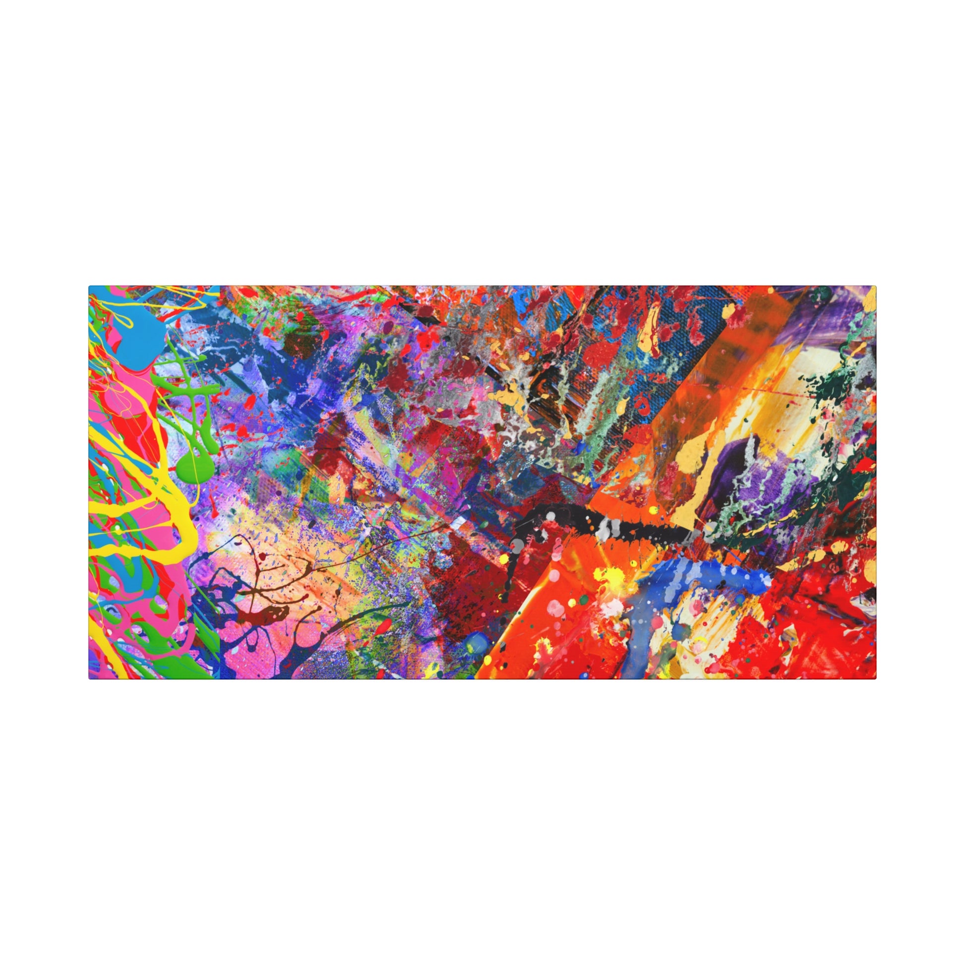 Colorful canvas abstract art print kaleidoscope collision with vibrant splashes and dynamic patterns