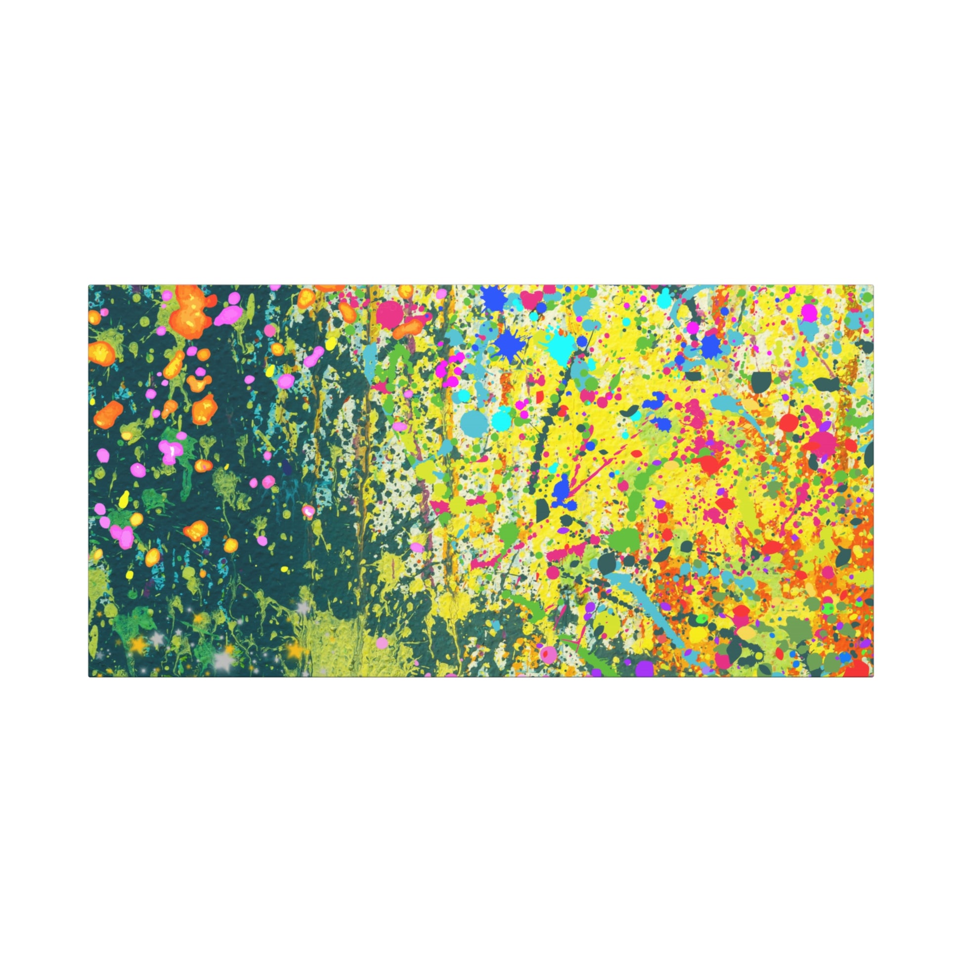 Vibrant colorful paint splatter abstract art canvas print featuring a lively blend of colors