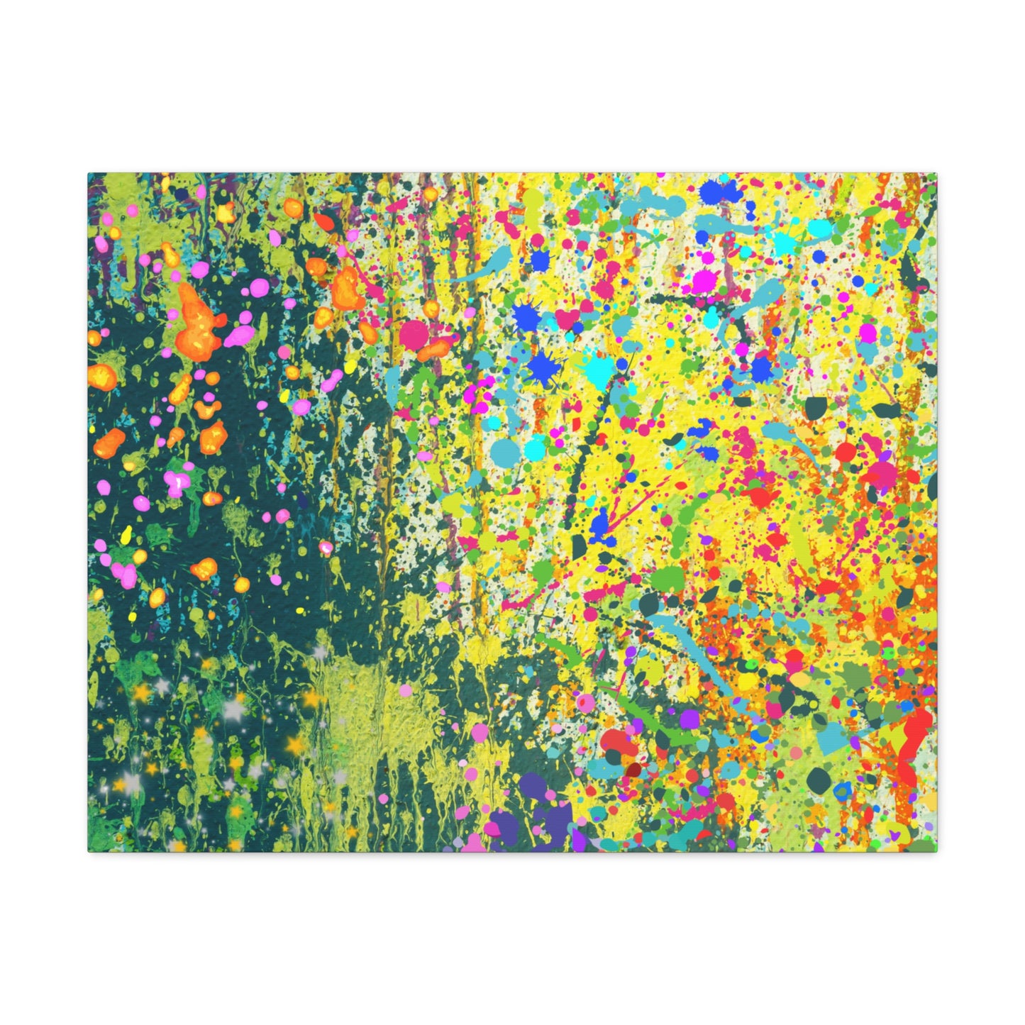 Vibrant colorful paint splatter abstract art canvas print showcasing a burst of colors