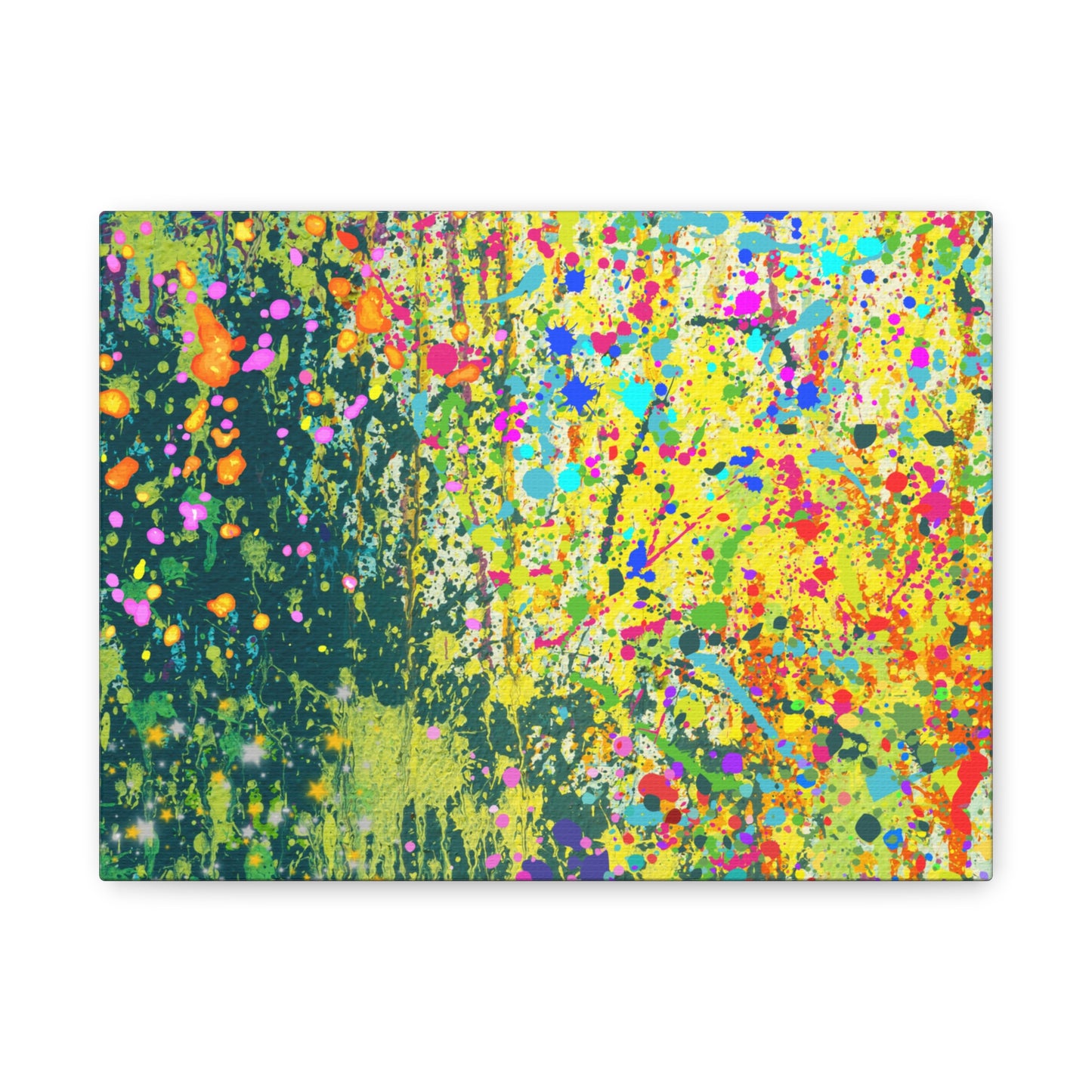 Vibrant colorful paint splatter abstract art canvas print featuring bold colors and textures